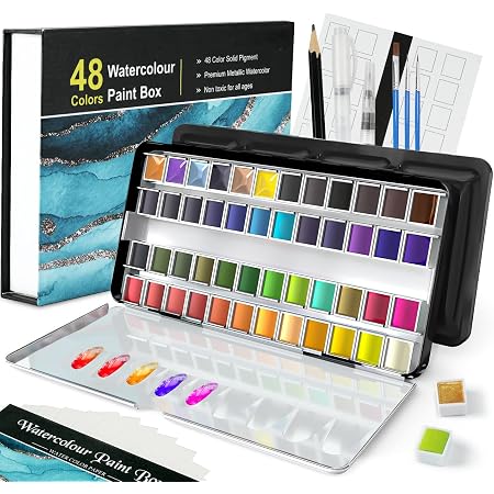 Set Aquarelle 48 Couleurs – Palette Compacte Avec Pinceau Réservoir – Idéal Pour Débutants Et Artistes En Voyage