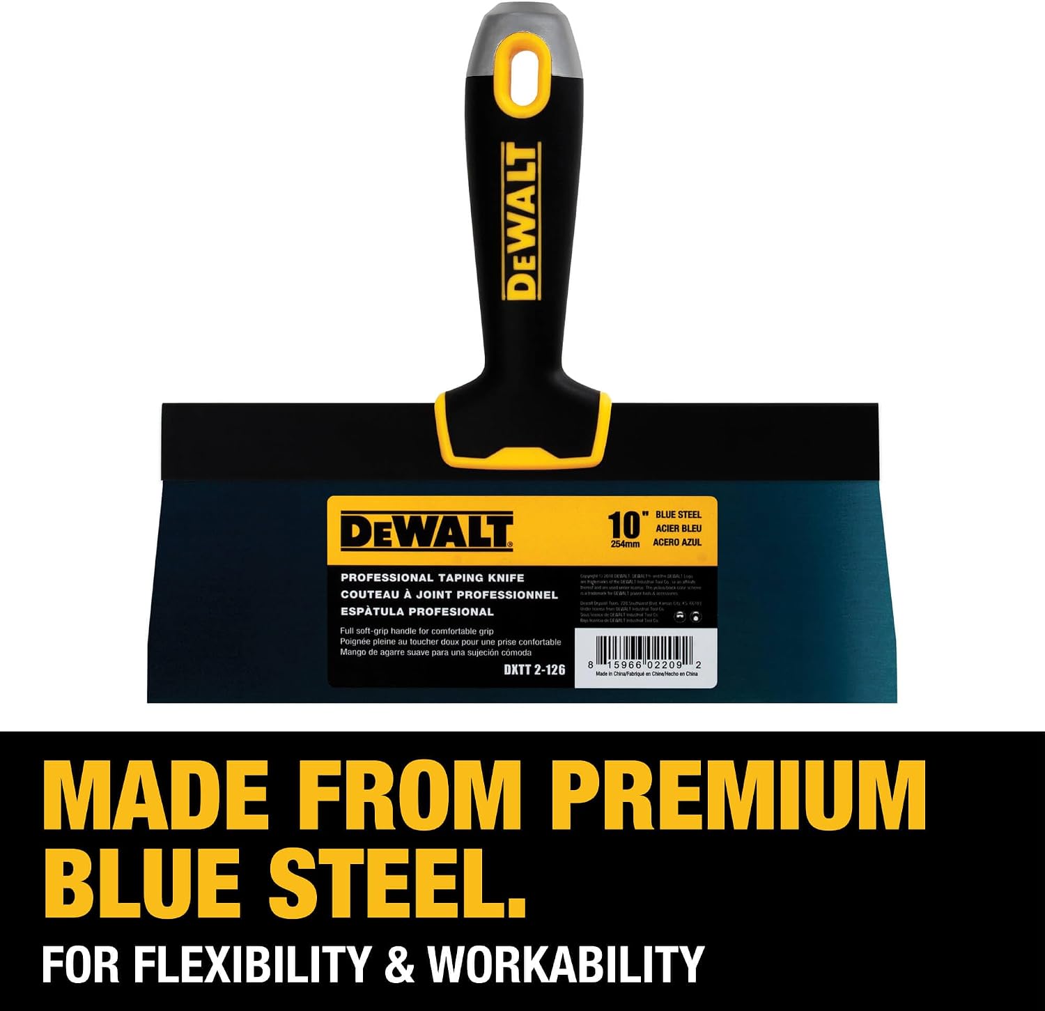 DEWALT 10" Taping Knife | Blue Steel w/Soft Grip Handle | DXTT-2-126