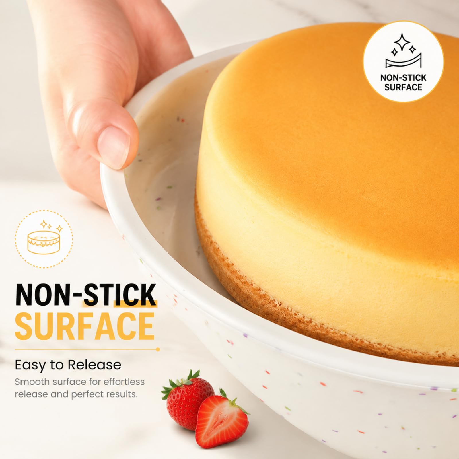 Vinino Lot de 3 moules à gâteau ronds en silicone de 15,2 cm avec cadre renforcé en métal - Moule à gâteau anti-adhésif en silicone pour la cuisson - Convient pour la fabrication de gâteaux au fromage