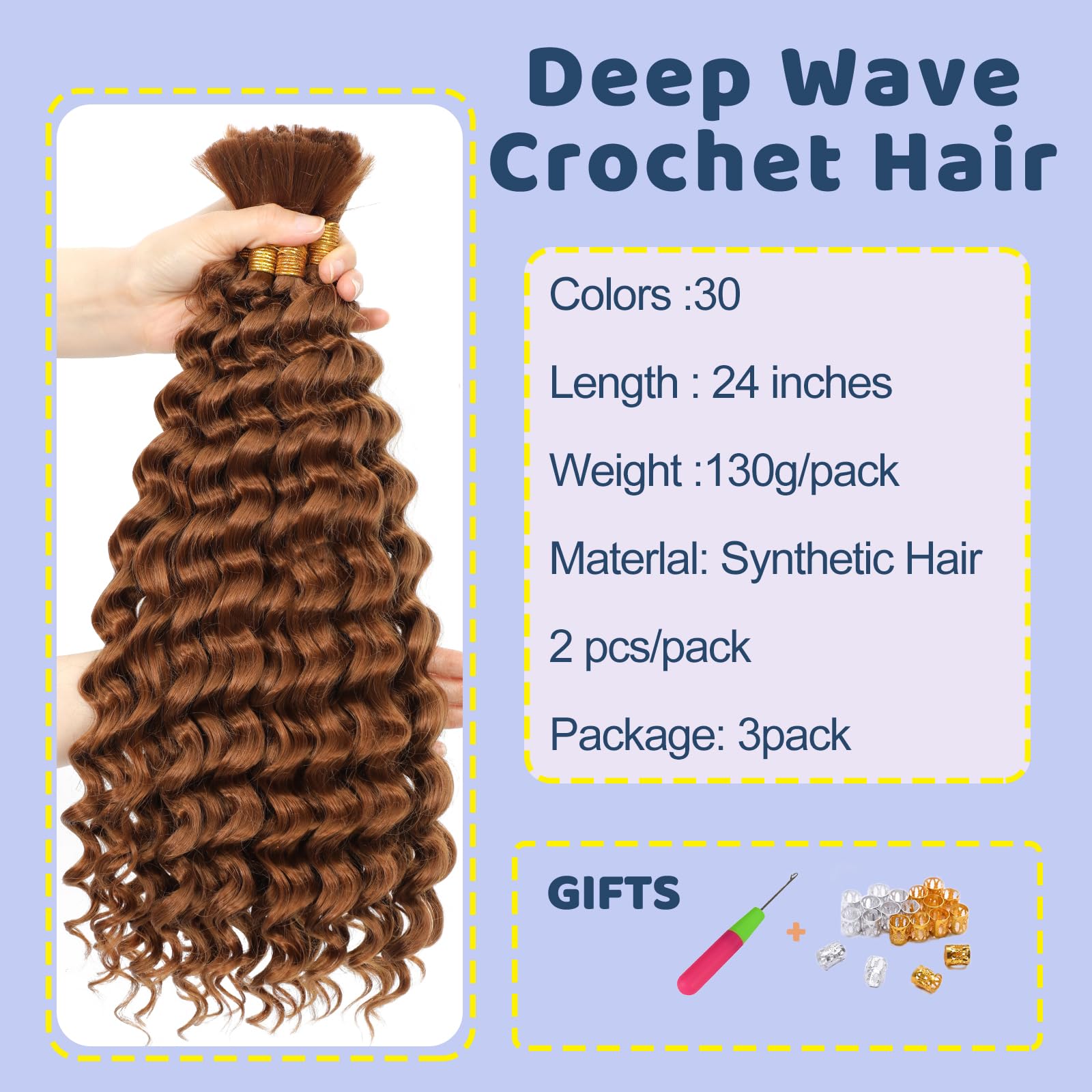 BLTYXT Deep Wave Bulk Hair 24 Inch 6 Bundles Synthetic Braiding Hair Curly Crochet Hair Boho Braids Natural Color for Hair Extensions (30 - Image 2