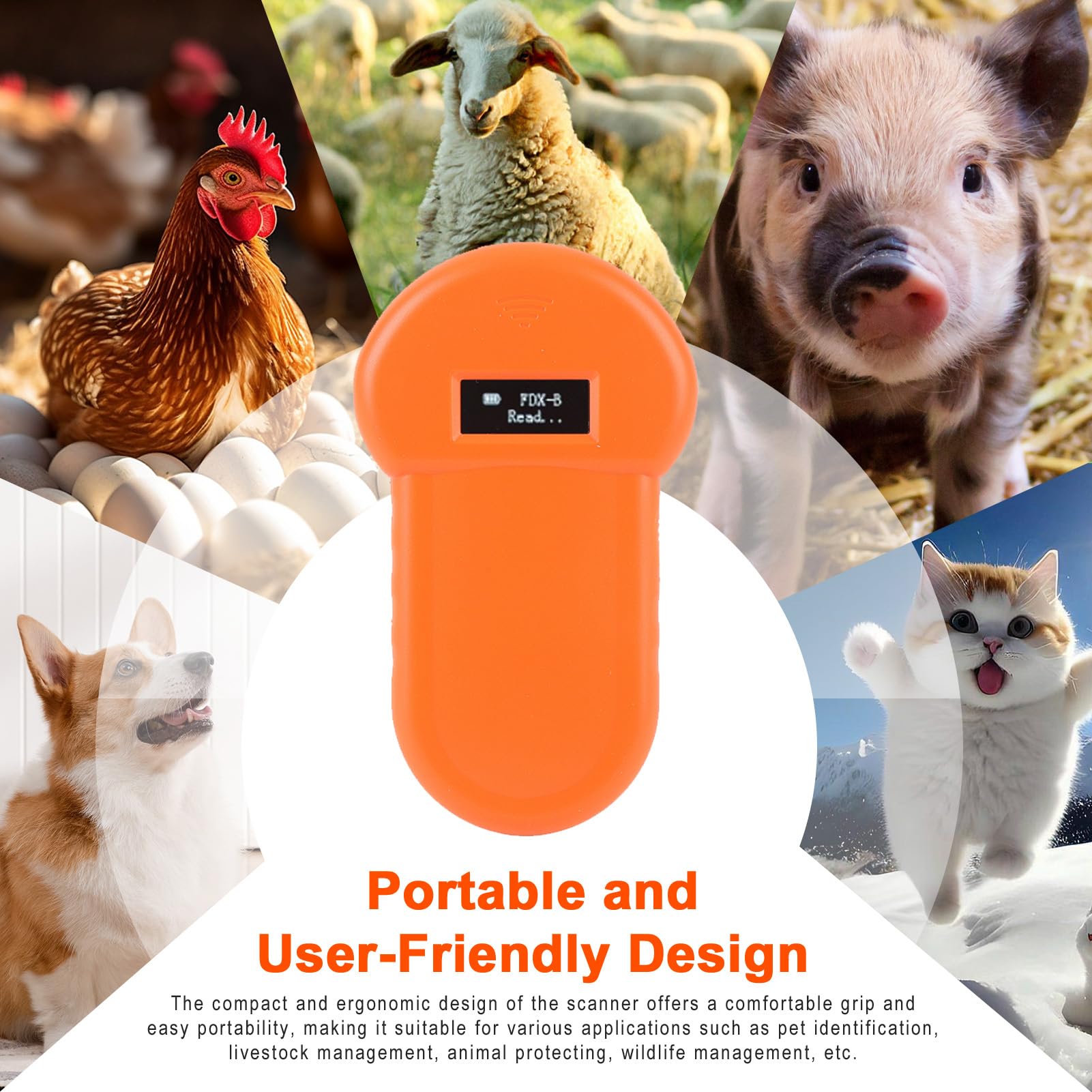 Portable Pet Chip Scanner with Rechargeable Function, Handheld Pet Chip ID Scanner, Pet Microchip Reader Scanner for Dogs Cats Pigs