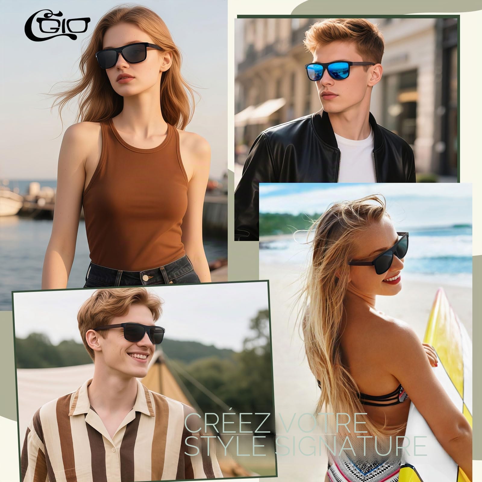 CGID Lunettes de Soleil en Bambou Polarisées UV400 Homme Femme