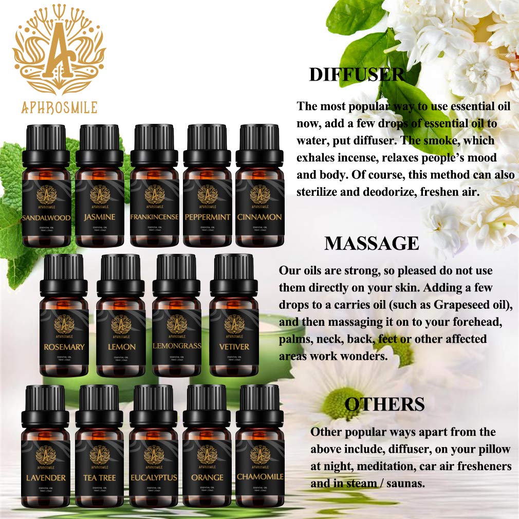 Top 14 100% reines Sandelholz ätherisches Öl für Diffusor - Jasmin,Vetiver,Eukalyptus,Orange öle..., Lavendel ätherische Öle Set, Aromatherapie Weihrauch ätherisches Öl für Hause
