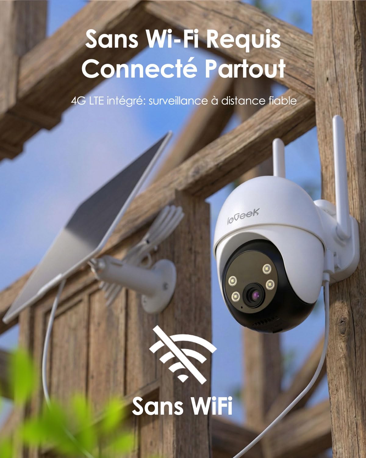ieGeek 24/7 Enregistrement 4G AOV 2K Camera Surveillance Extérieur sans Fil | sans WiFi, eSIM intégrée, Batterie 10000mAh, Suivi Automatique, PTZ 360°, Détection Humaine 30m, Recharge par Panneau Solaire