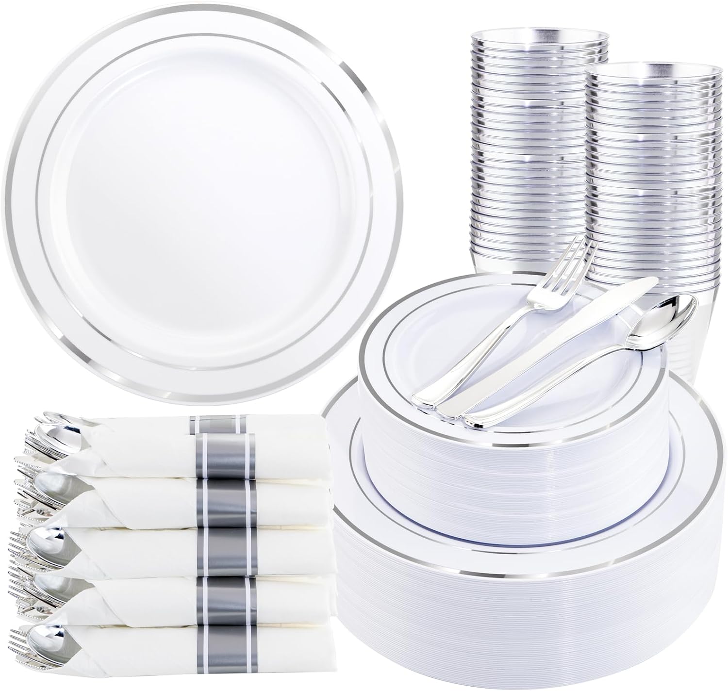 WDF Partyware 350Piece Silver Plastic Dinnerware Set for 50