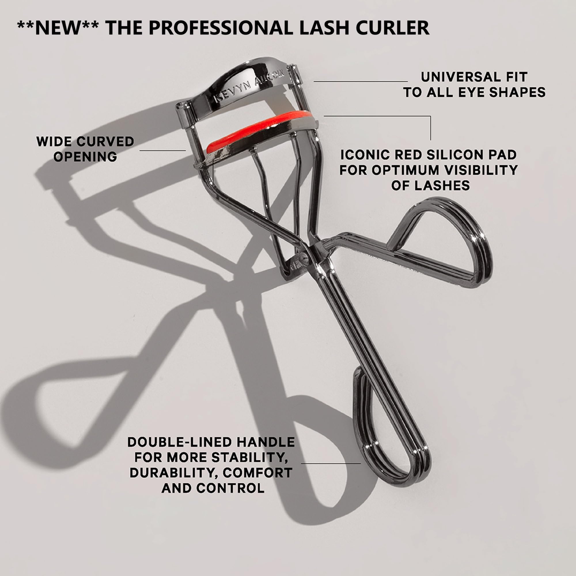 Kevyn Aucoin Eyelash Curler, NEW PRO UPDATE – The Professional Lash Curler: Heavy duty. All eye types. Lasting curl effect. Stainless steel + replacement lash pad. Enhances eye mascara cosmetic makeup