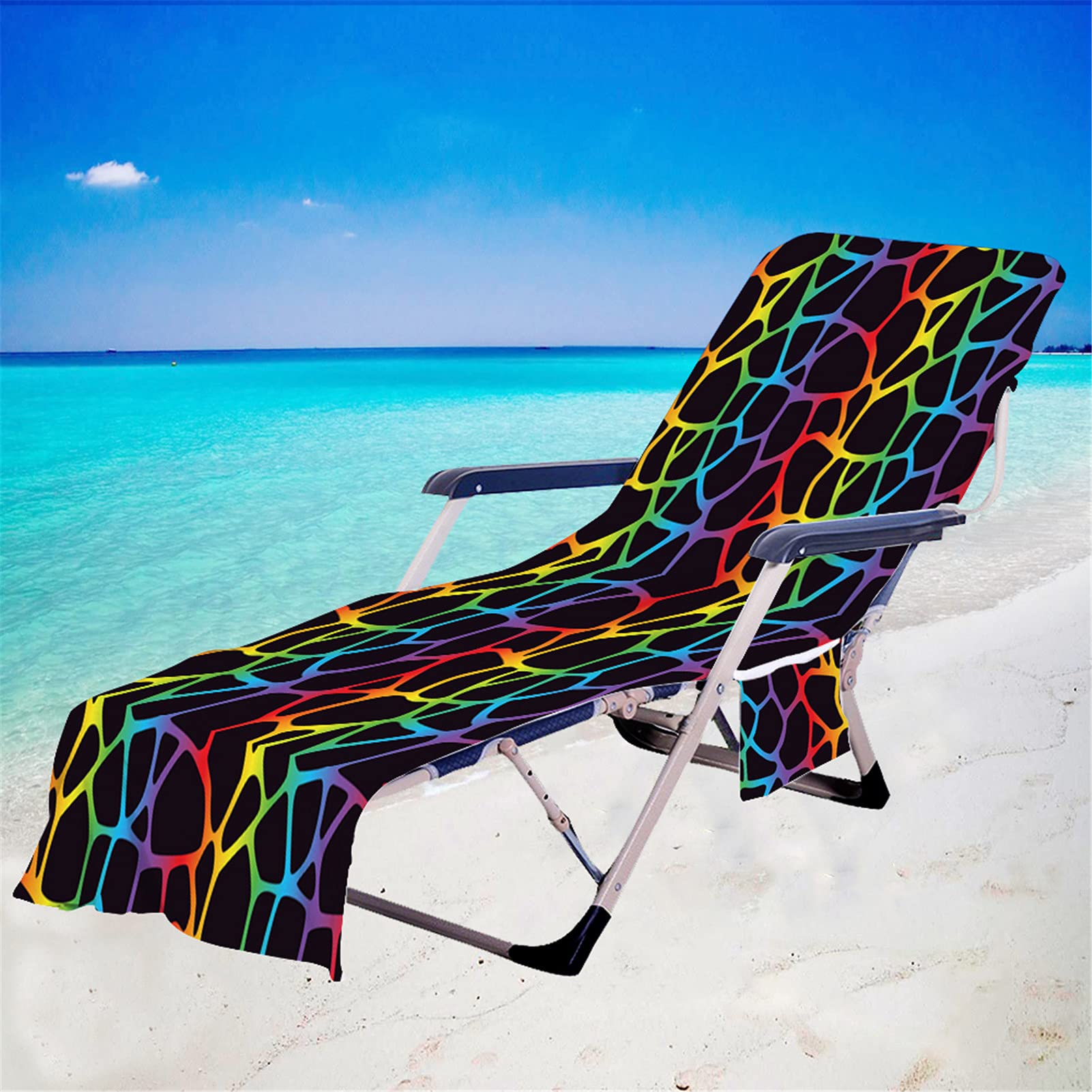 Serviette De Plage Pour Chaise Longue Avec Poches - Imprimé Léopard 3D - 210x75 Cm
