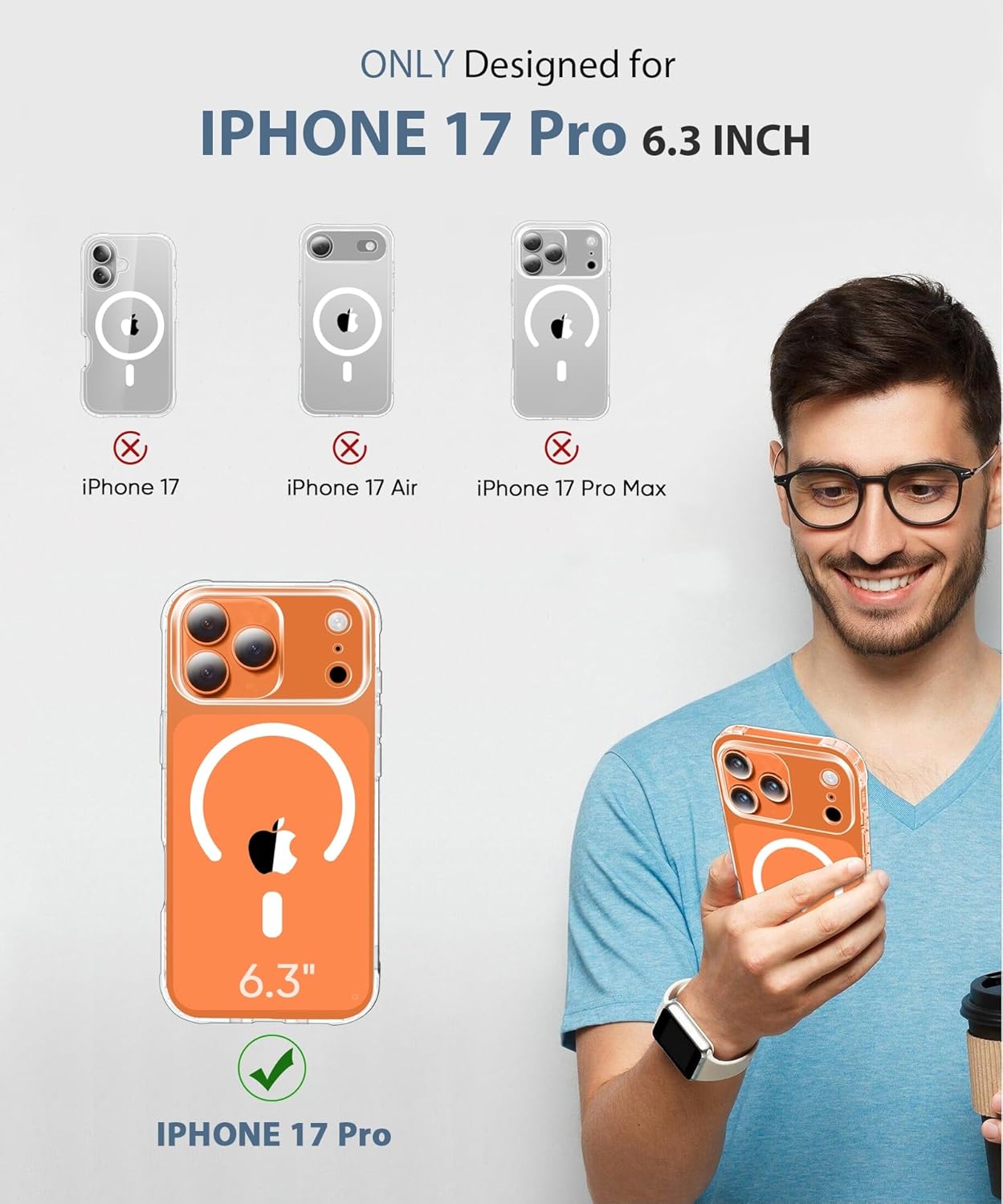 Compatible with iPhone 17 Pro Case Clear, Built-in Screen Protector, [Compatible with MagSafe] Full Body Rugged Phone Case, Shockproof Protective Magnetic Cover for 17Pro 6.3" (Clear) - Image 2