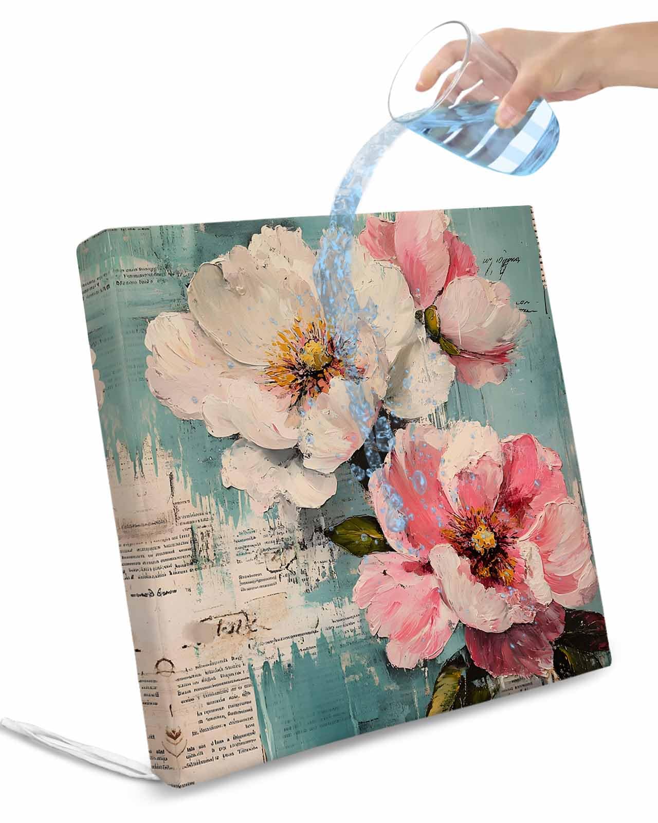 2 Pack Pink White Spring Floral Waterproof Cushion Covers with Ties, Outdoor Patio Chaise Lounge Chair Seat Cushion Slip Covers Replacement(Only Cover) Summer Botanical Vintage Flower 22