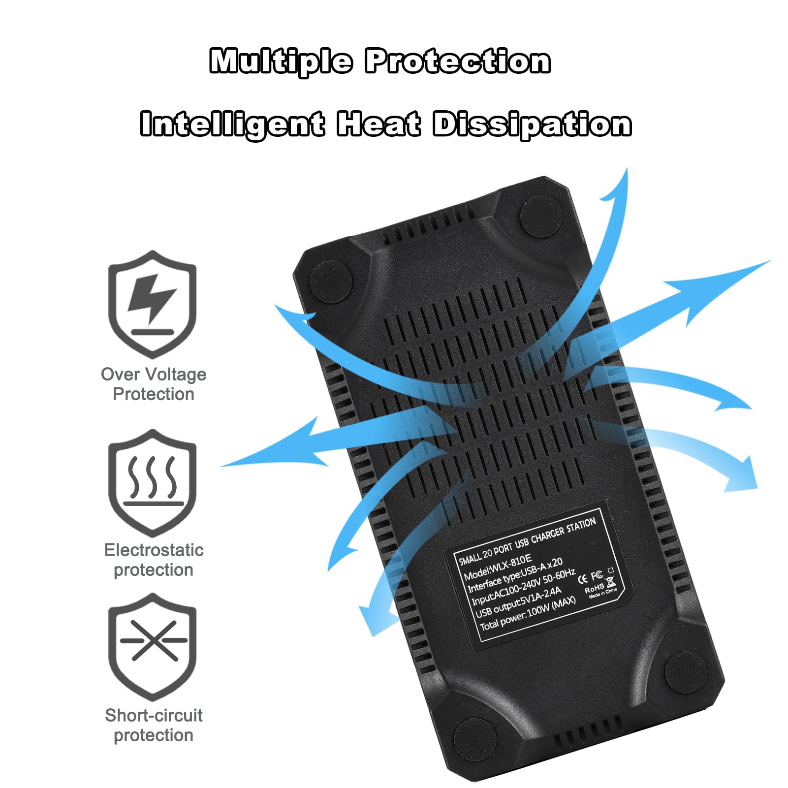 docooler Caricatore USB C Blocco di porte multiple Caricatore USB intelligente da 20 porte da 100 W Caricatore rapido USB C Hub di ricarica USB per più dispositivi Protezione di sicurezza