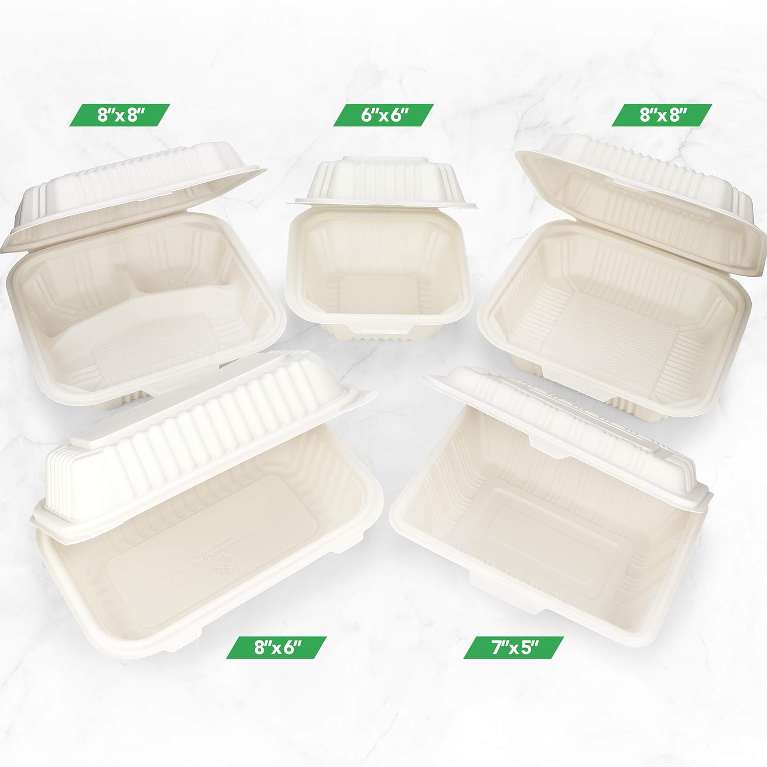 HeloGreen [125 Count] Eco Friendly Take Out Food Containers [7" x 5",1-Comp] - Small - Non Soggy, Leak Proof, Heavy-Duty Quality, Disposable To Go Containers for Food, Cornstarch, Microwave Safe : Industrial & Scientific