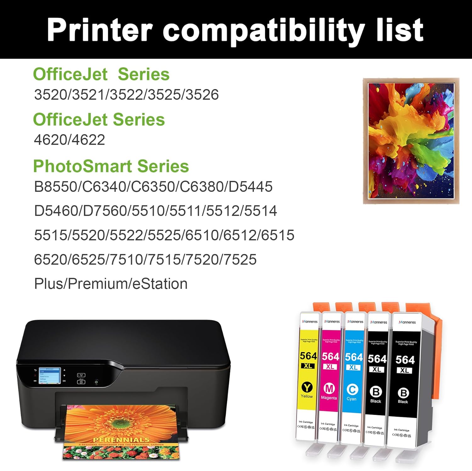 564XL Ink Cartridge Combo Replacement for HP 564XL 564 XL High-Yield for DeskJet 3520 3522 Photosmart 7520 6520 5520 7525 5514 7510 OfficeJet 4620 Printer (1BK/1C/1M/1Y/1PB, including Photo Black)