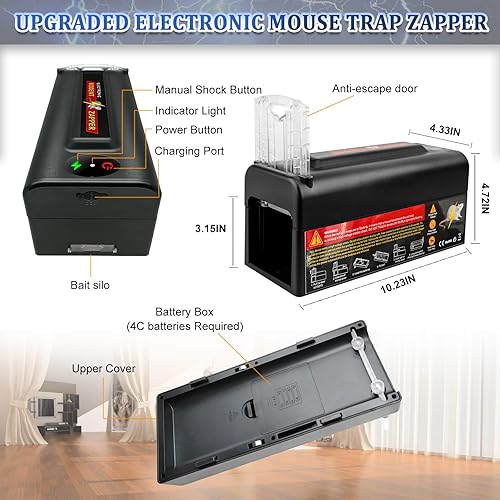 Miniatura 4 de Trampas eléctricas para ratas trampa humana para ratones para matar instantáneamente en interiores con potente voltaje, eficiente trampas para