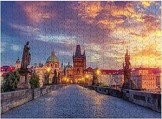Wooden Puzzles View Charles Bridge Prague Sunset Czech Republic Jigsaw Puzzles for Adults 500 Pieces Impossible Puzzle Challenging Puzzle Educational Toys Decompression Game
