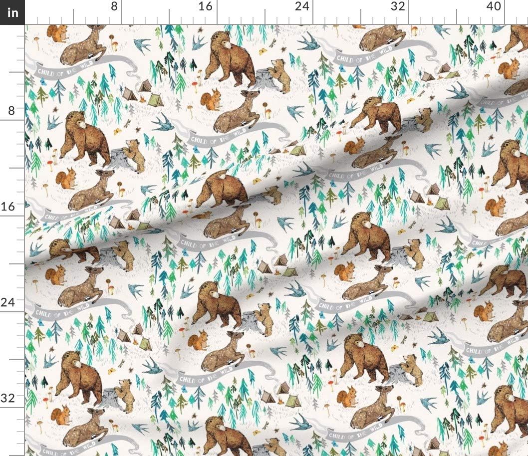 Spoonflower Fabric - Wild Child Cream Bear Deer Forest Trees Squirrel Woodland Bird Animal Printed on Petal Signature Cotton Fabric Fat Quarter - Sewing Quilting Apparel Crafts Decor
