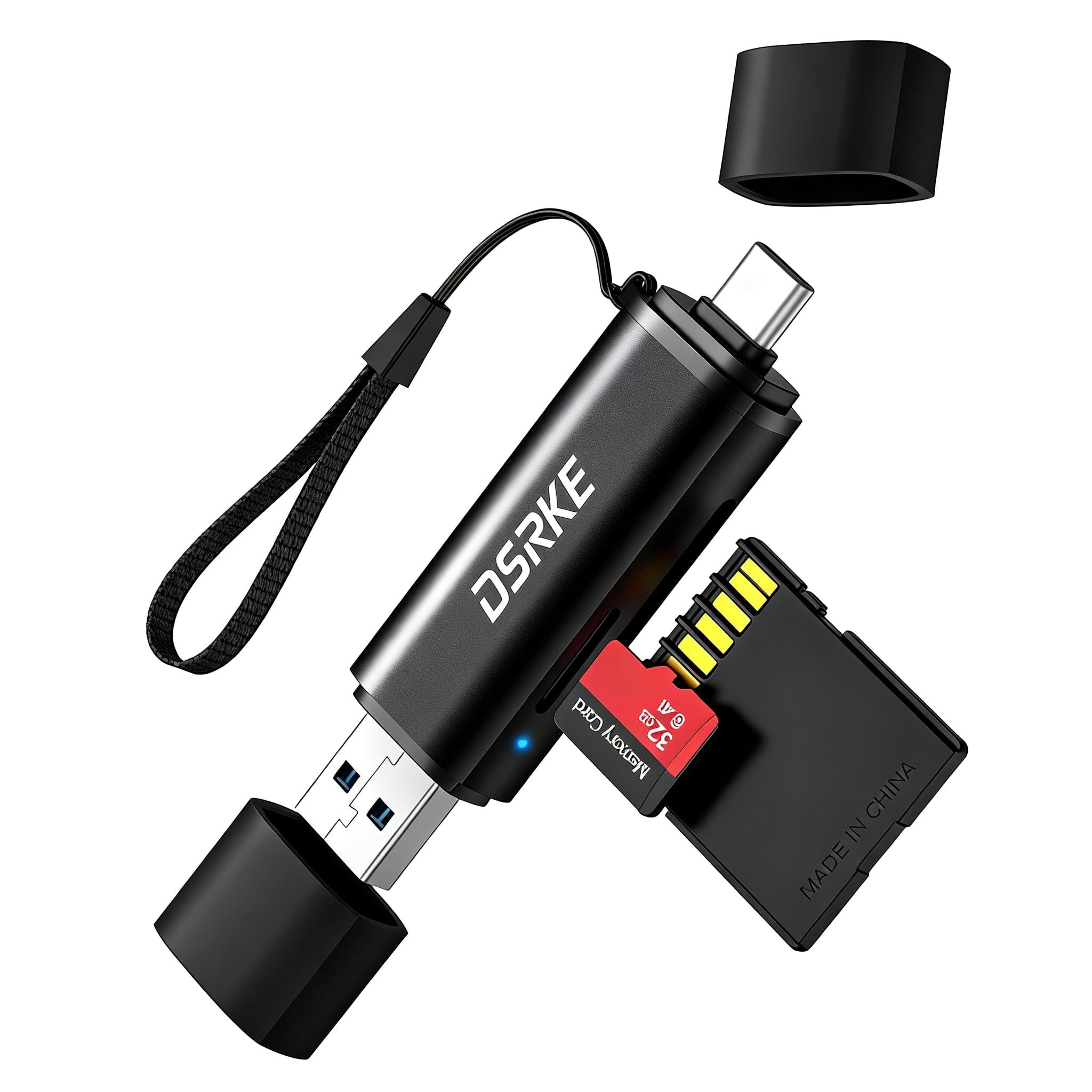 DSRKE SD Kartenleser, USB 3.0 & USB C Dual Stecker Kartenlesegerät, Aluminium Micro SD Adapter für SD, SDHC, SDXC, microSDHC, microSDXC Karten | Kompatibel mit iPhone 17/16/15, Android, Windows/macOS