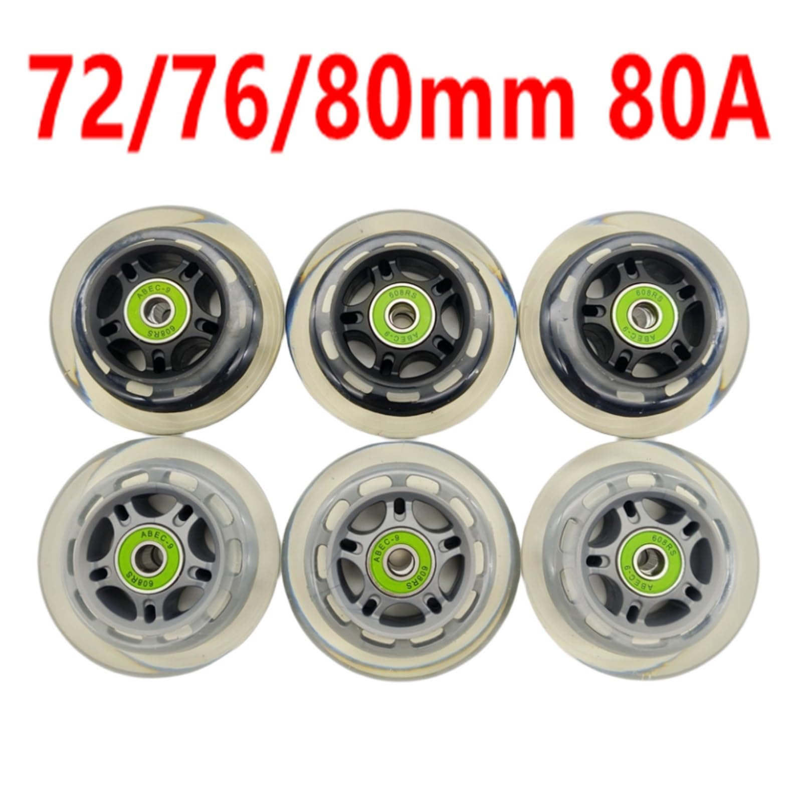 8 pièces Patins à roulettes Roue Scooter Roue 80x24 Noir Gris Couleur Transparente pour Les Parcs, Les patinoires