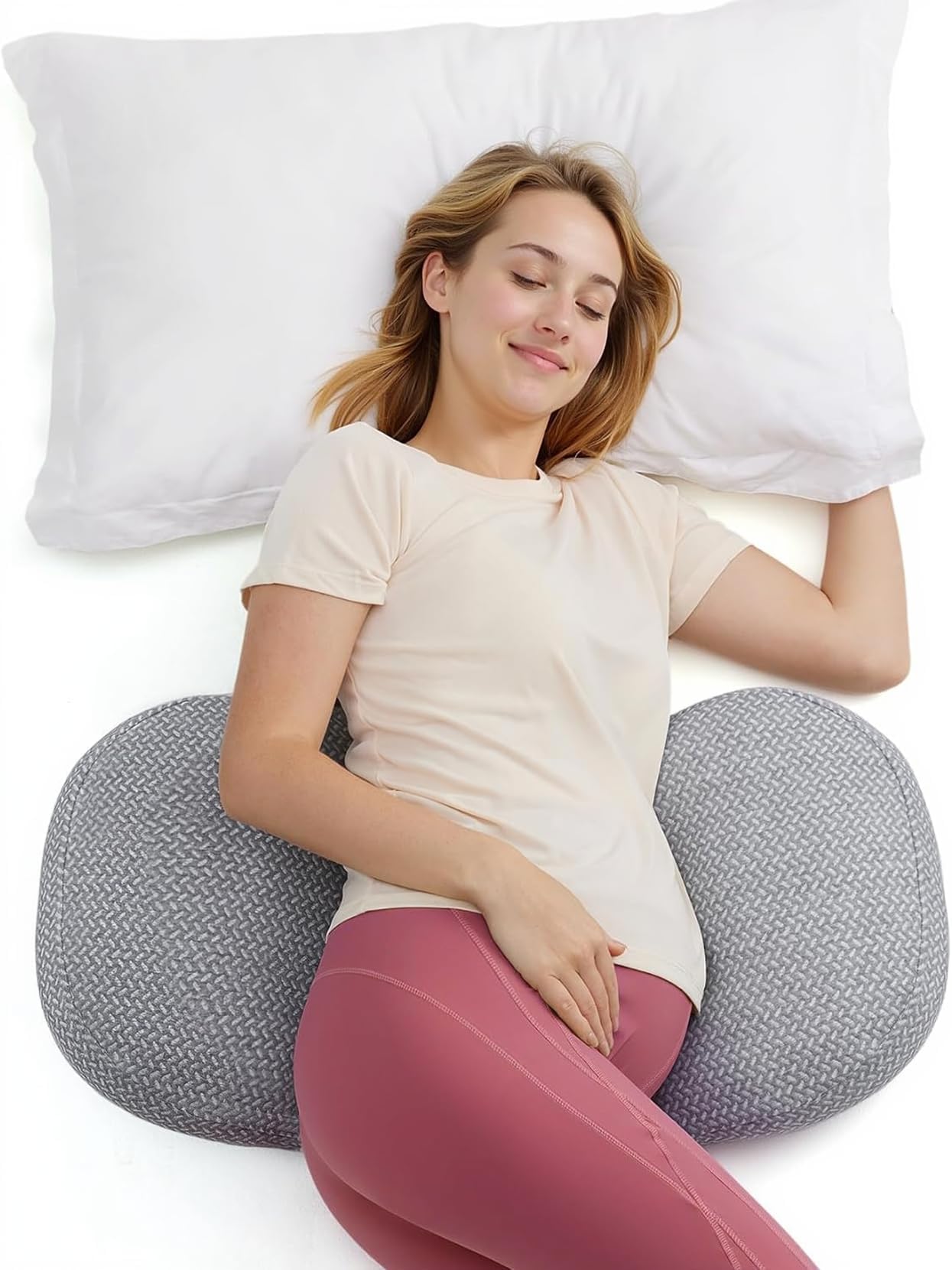 Momcozy Portable Pregnancy Pillow – W Shaped Maternity Support for Side Sleepers, Adjustable Travel Wedge Pillow for Back, Belly, and Hip Relief, Ideal for Pregnant Women, Deep Grey