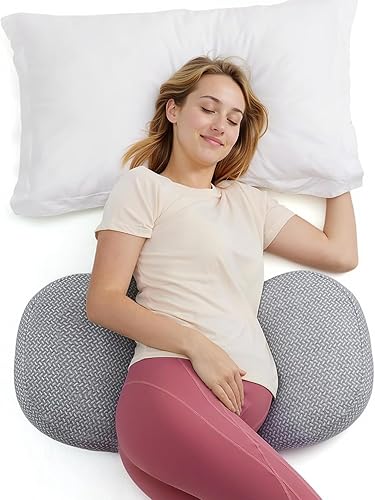 Momcozy Almohada portátil de embarazo  Soporte de maternidad en forma de W para dormir de lado, almohada de cuña de viaje ajustable para alivio de