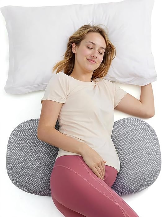 Momcozy Portable Pregnancy Pillow – W Shaped Maternity Support for Side Sleepers, Adjustable Travel Wedge Pillow for Back, Belly, and Hip Relief, Ideal for Pregnant Women, Deep Grey