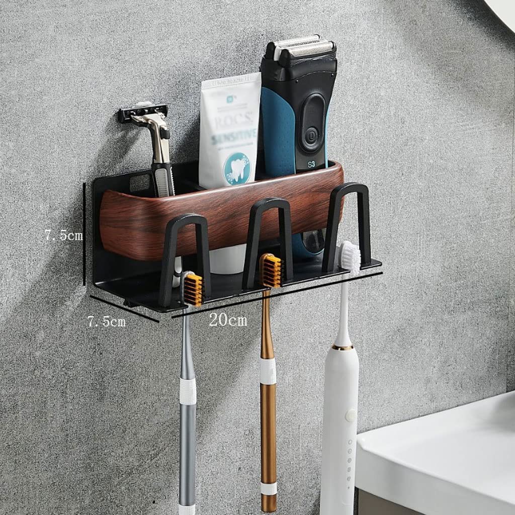 Estante Para Cepillos de Dientes Soporte de cepillo de dientes de grano de madera montada en la pared estante de almacenamiento multifuncional soporte for la pasta de dientes del baño con accesorios d