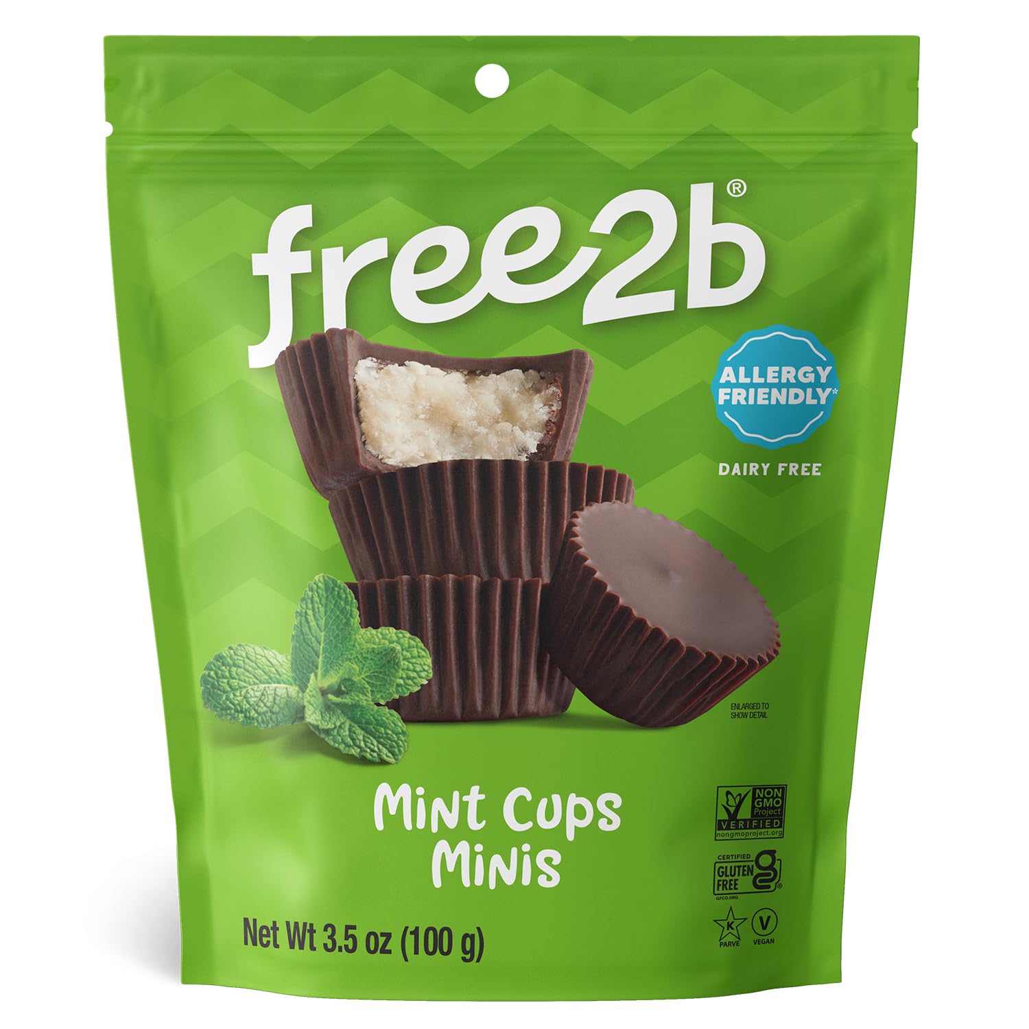 Free2b Dark Chocolate Mint Mini Cups, Safe for School and Allergy Friendly - Gluten-Free, Dairy-Free, Nut-Free, and Soy-Free - Dark Chocolate, 3.5 oz Resealable Bag