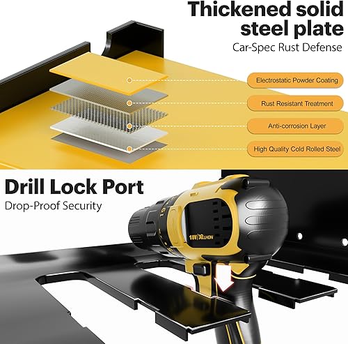 Miniatura 9 de Large Power Tool Organizer Wall Mount with Charging Station, 3 Layer Heavy Duty Metal Tool Storage Rack Loads 420lbs with 6 Cordless Drill Holder