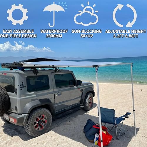 Miniatura 18 de DANCHEL OUTDOOR - Toldo retráctil, impermeable para vehículos: SUV, Overland, Offroad. Carpas gris para automóvil.