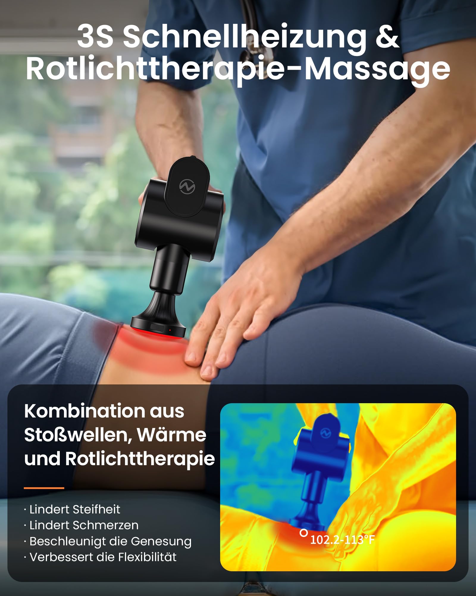 Massagepistole mit Wärmefunktion und Rotlichttherapie,Napre Massage Gun Massage Pistole mit Verlängerung,Muskel Percussion Massagegerät für Schulter Körper Rücken Entspannung,32 Geschwindigkeiten