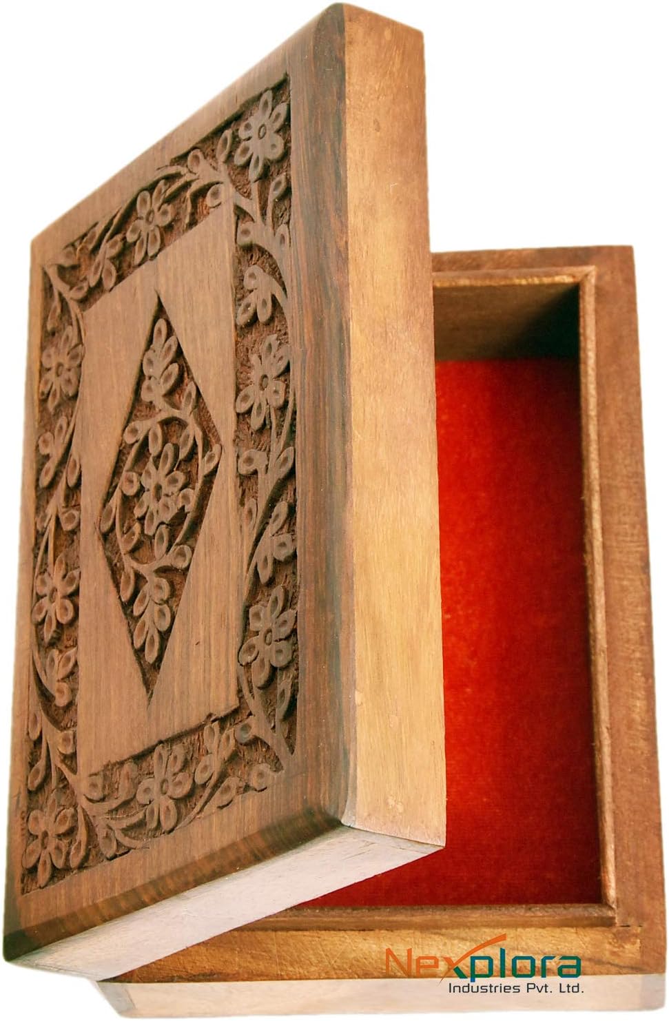 Nexplora Industries Pvt. Ltd. Handmade Wooden Jewellery Box for Women Wood Jewel Organizer Hand Carved with Intricate Carvings Gift Items (18 * 13 Cm)