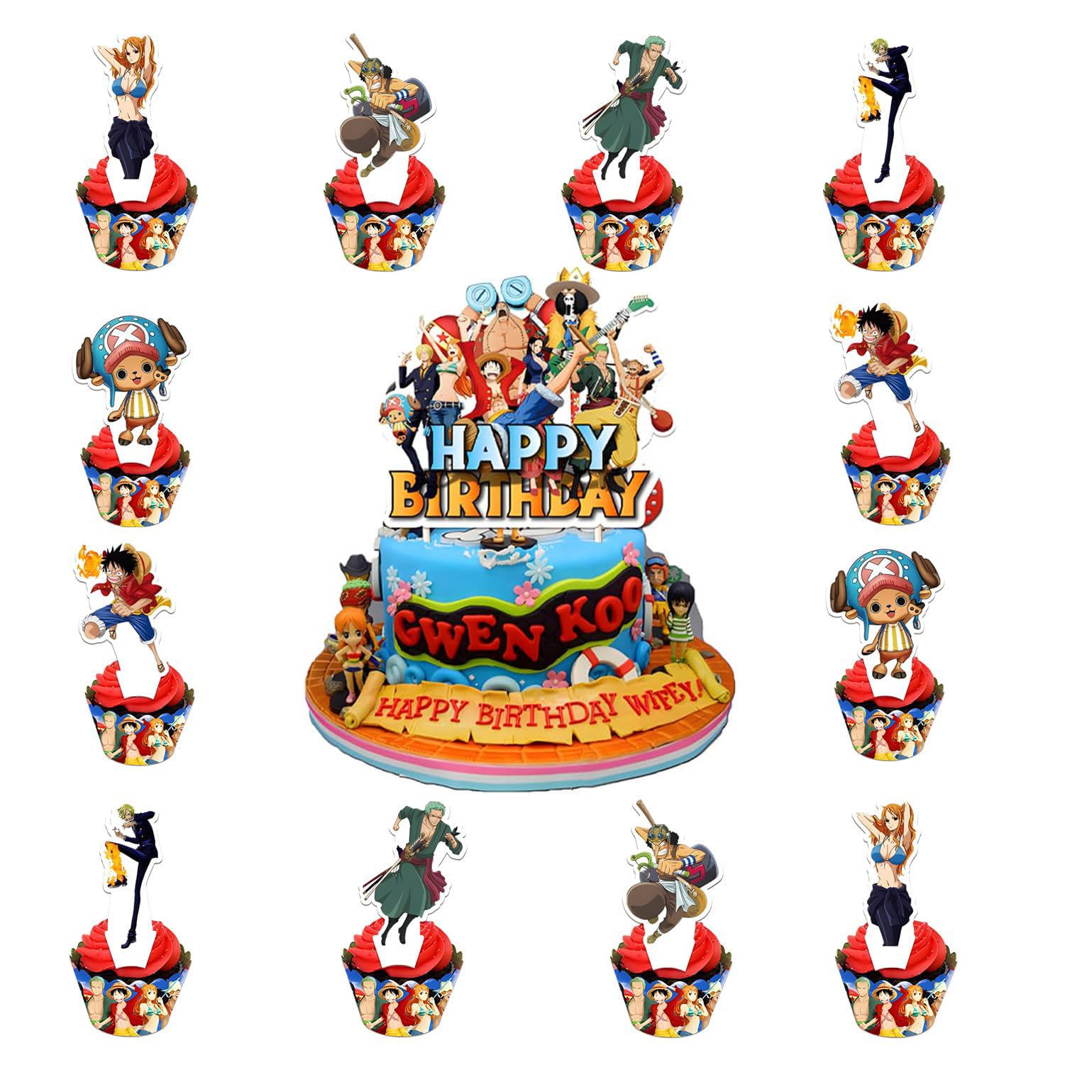 25pcs Cake Decorations with 24pcs Cupcake Toppers, 1pcs Cake Topper for Piece/Tenn Girl Boy Birthday Party Supplies