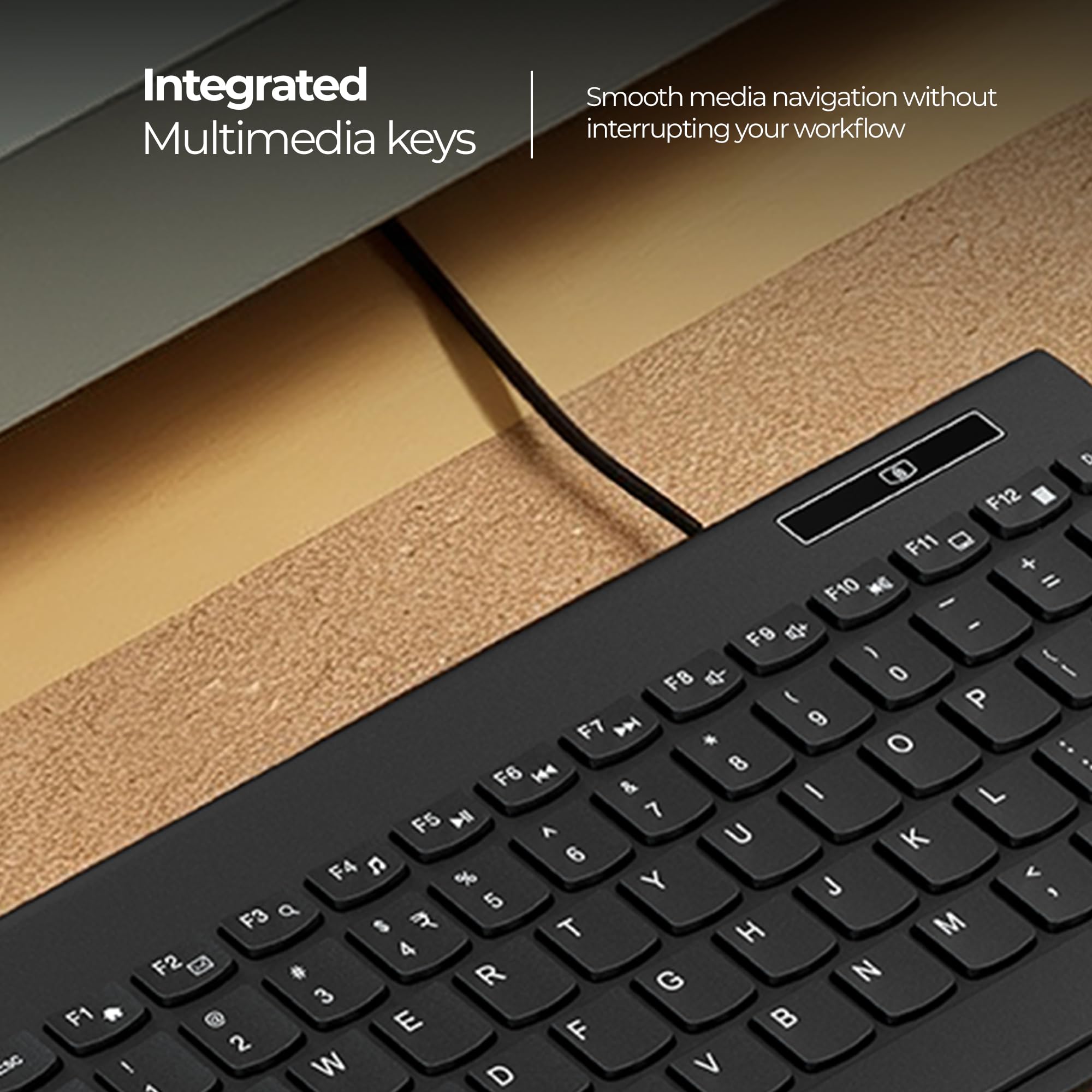 Zebronics K16 Wired Keyboard, 79-Key Layout with Integrated Multimedia Keys, 1.1m Cable Length, ₹ Rupee Key, UV Coated Keys, Spill-Proof Design, , Slim & Compact Design — Amazon image 3
