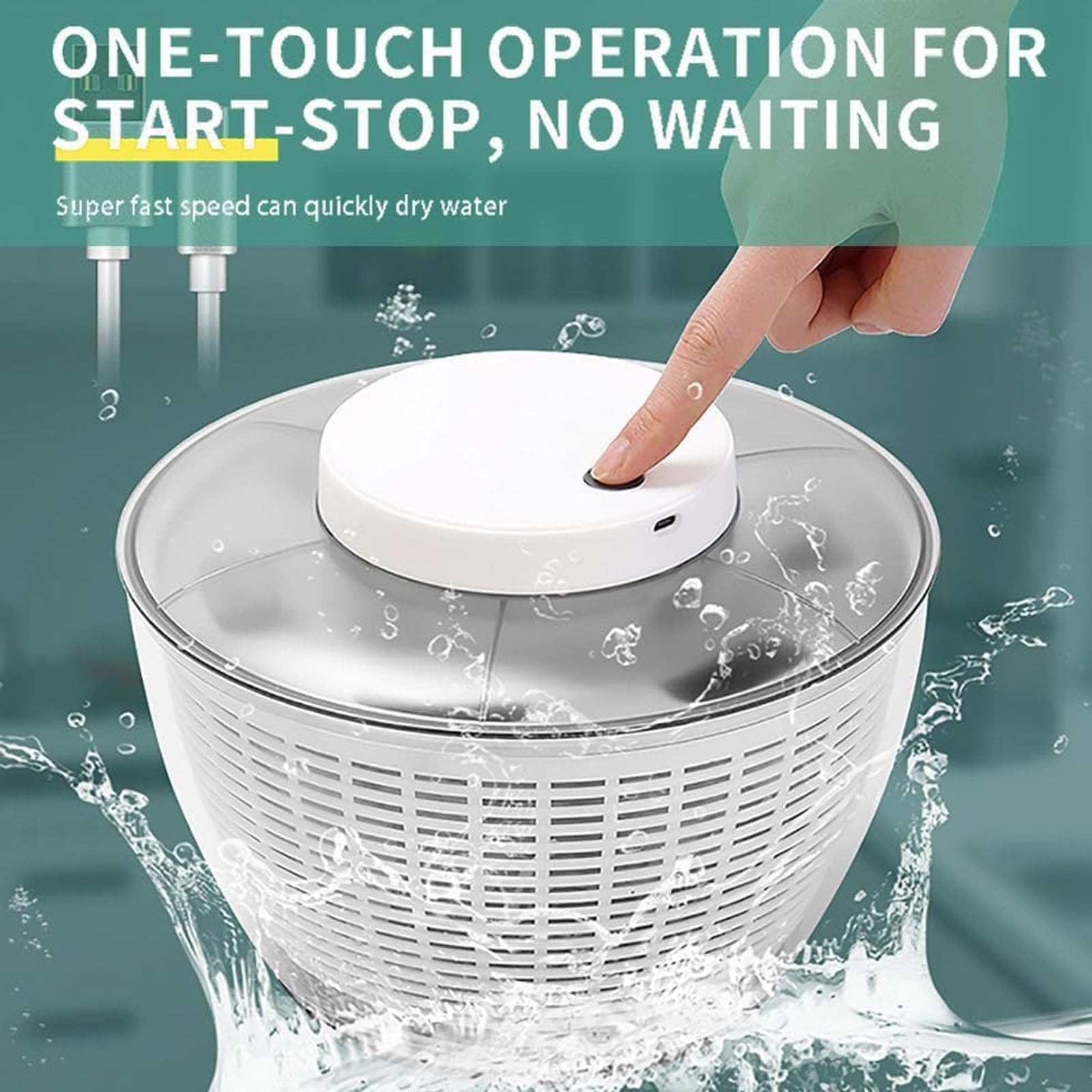 Centrifugador de ensalada, secador eléctrico de lechuga, giratorio automático de ensalada de 6 litros, recargable por USB, con potente eliminación de agua, para ensaladas, verduras, lechuga, frutas