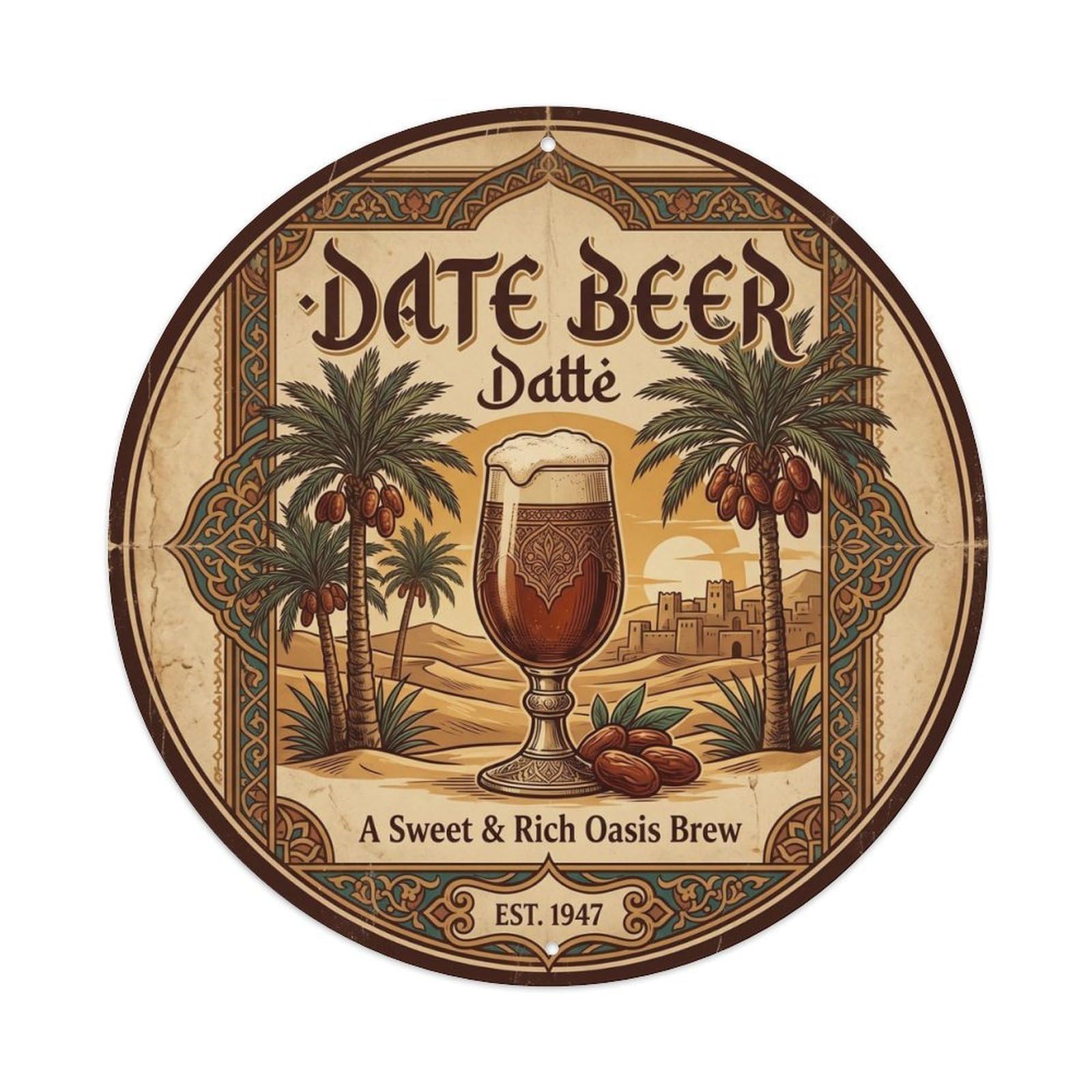 Old School Date Beer Flavored Brewery Copper Kettle Metal Tin Sign