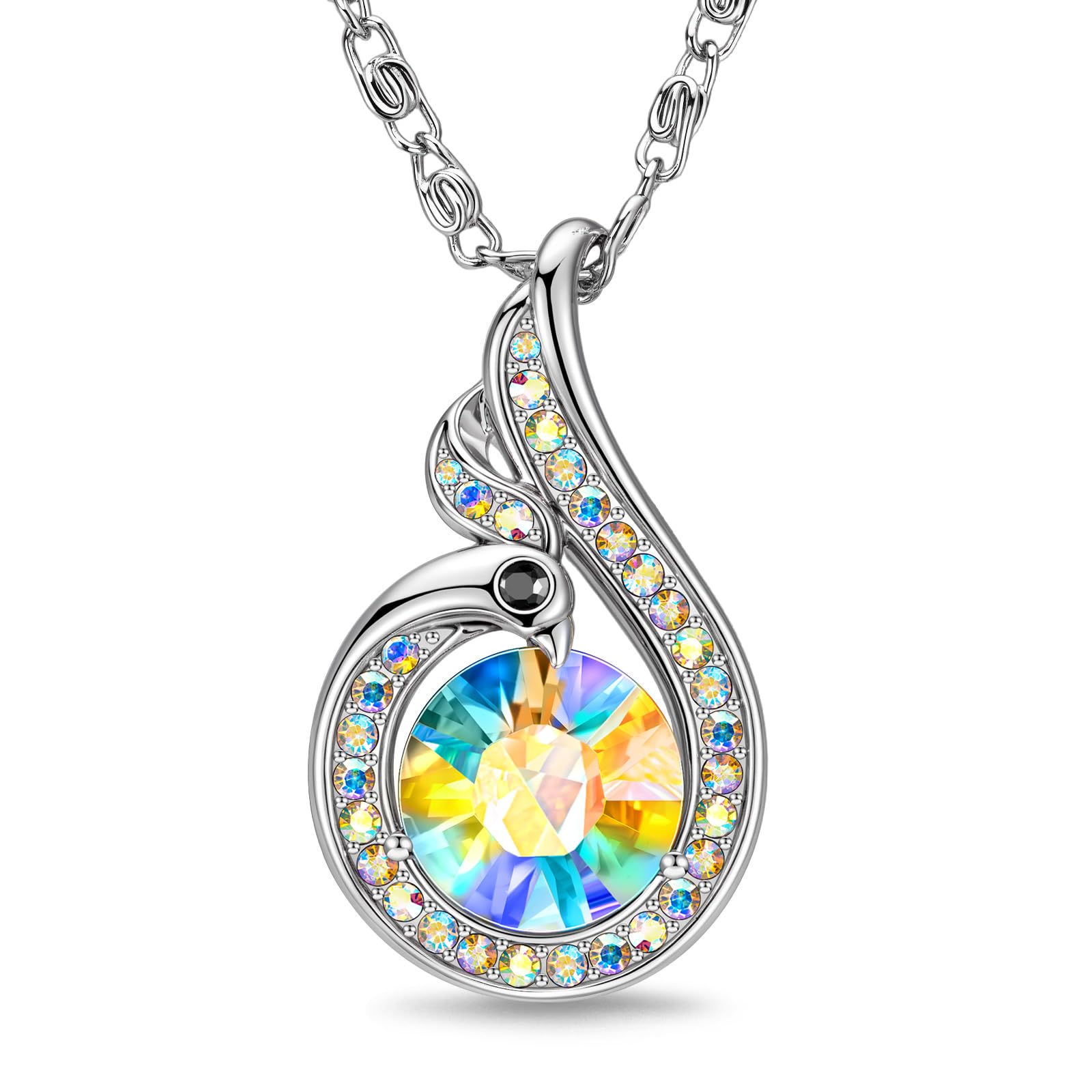 Kate Lynn Rise From the Ashes Phoenix Necklaces for Women White Gold Plated Crystal Jewelry Birthday Gift for