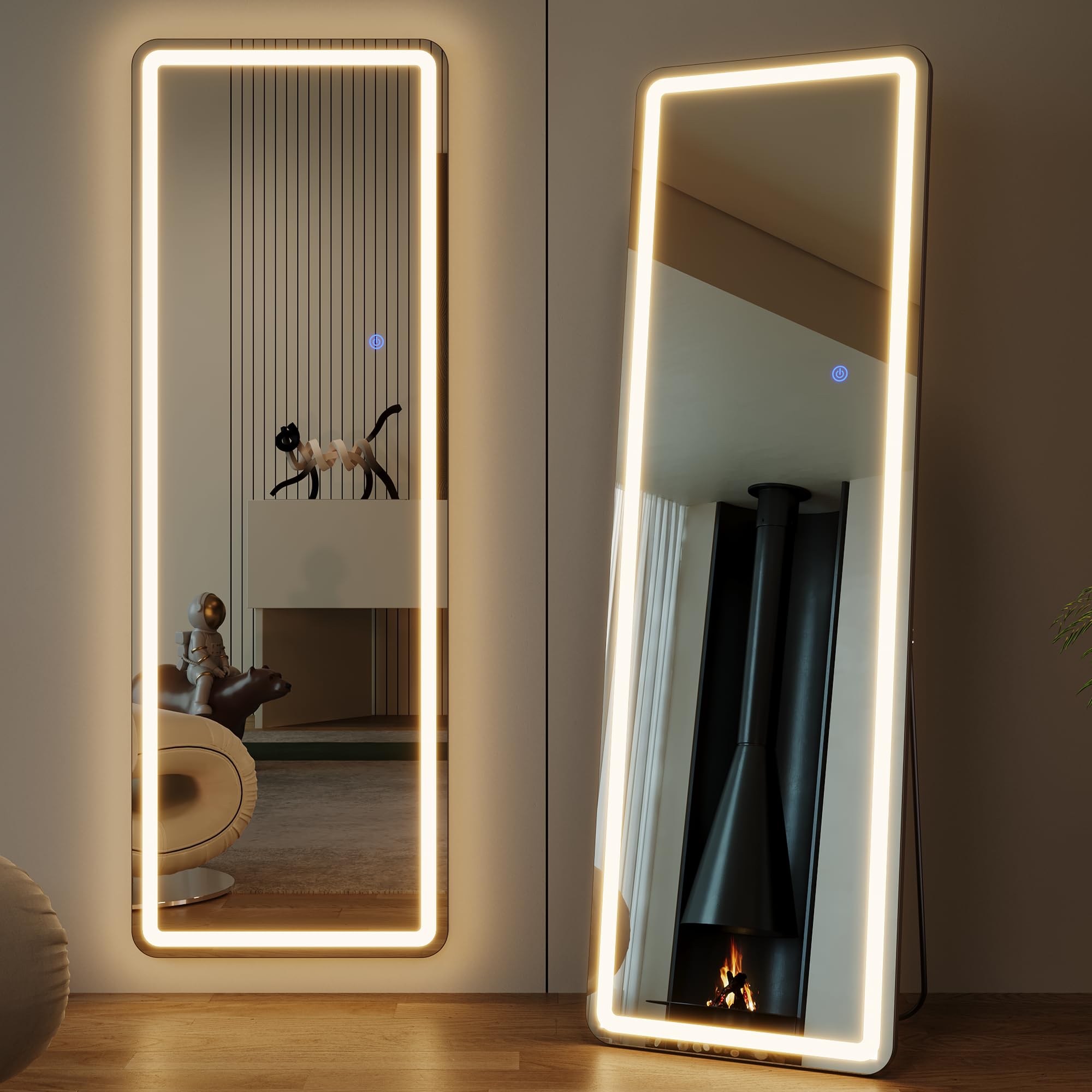 ZKIODV Specchio da parete 160 x 50 cm, con illuminazione, specchio a LED grande, grande specchio illuminato, con supporto per camera da letto, soggiorno, corridoio (nero)