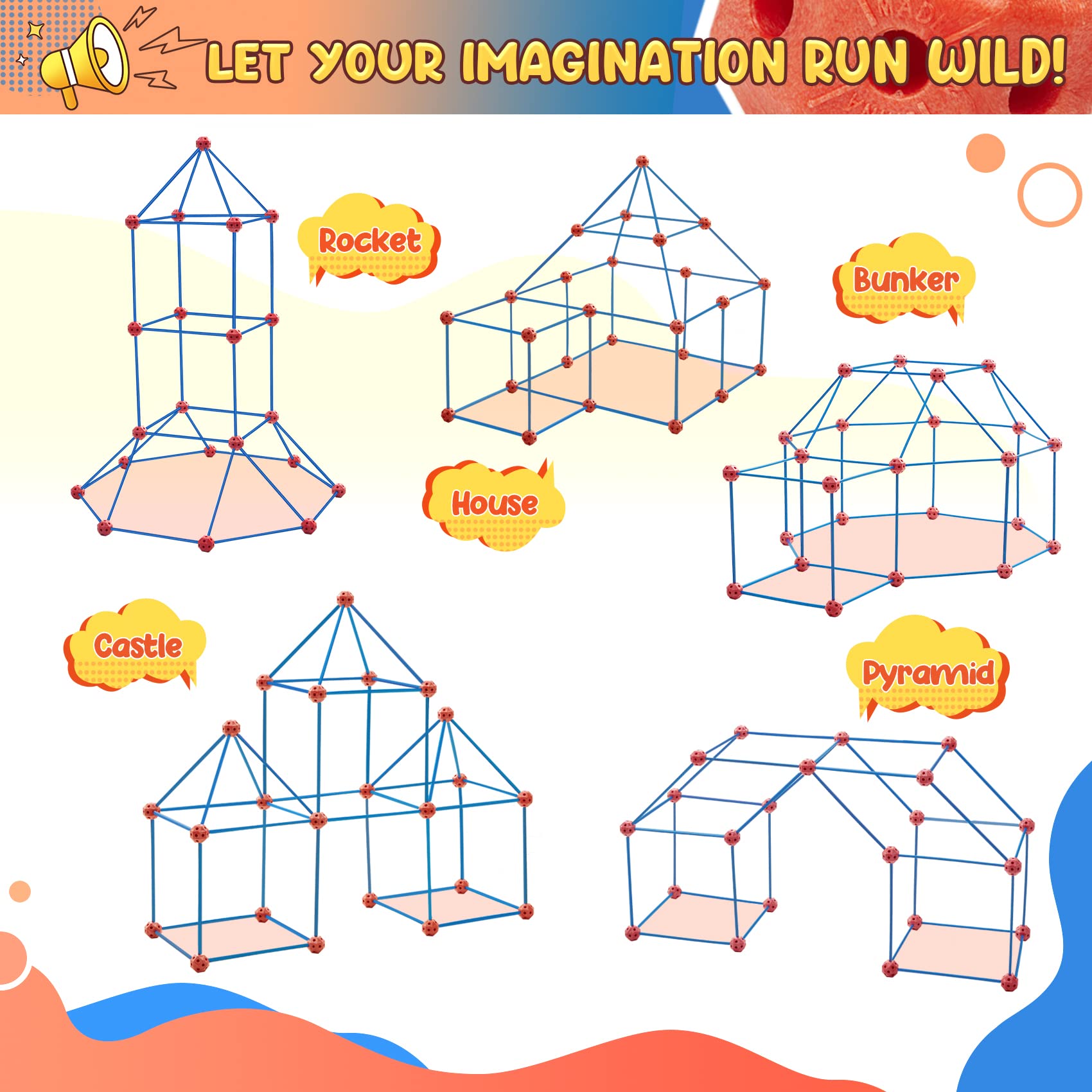 MAETOT Kids Fort Building Kit, 120 PCS Creative Fort STEM Toys DIY Building Play Tent Tunnels Indoor and Outdoor Playhouse Educational Learning Toys Gifts for 5 6 7 8 9 10 11 12 Year Old Boys Girls