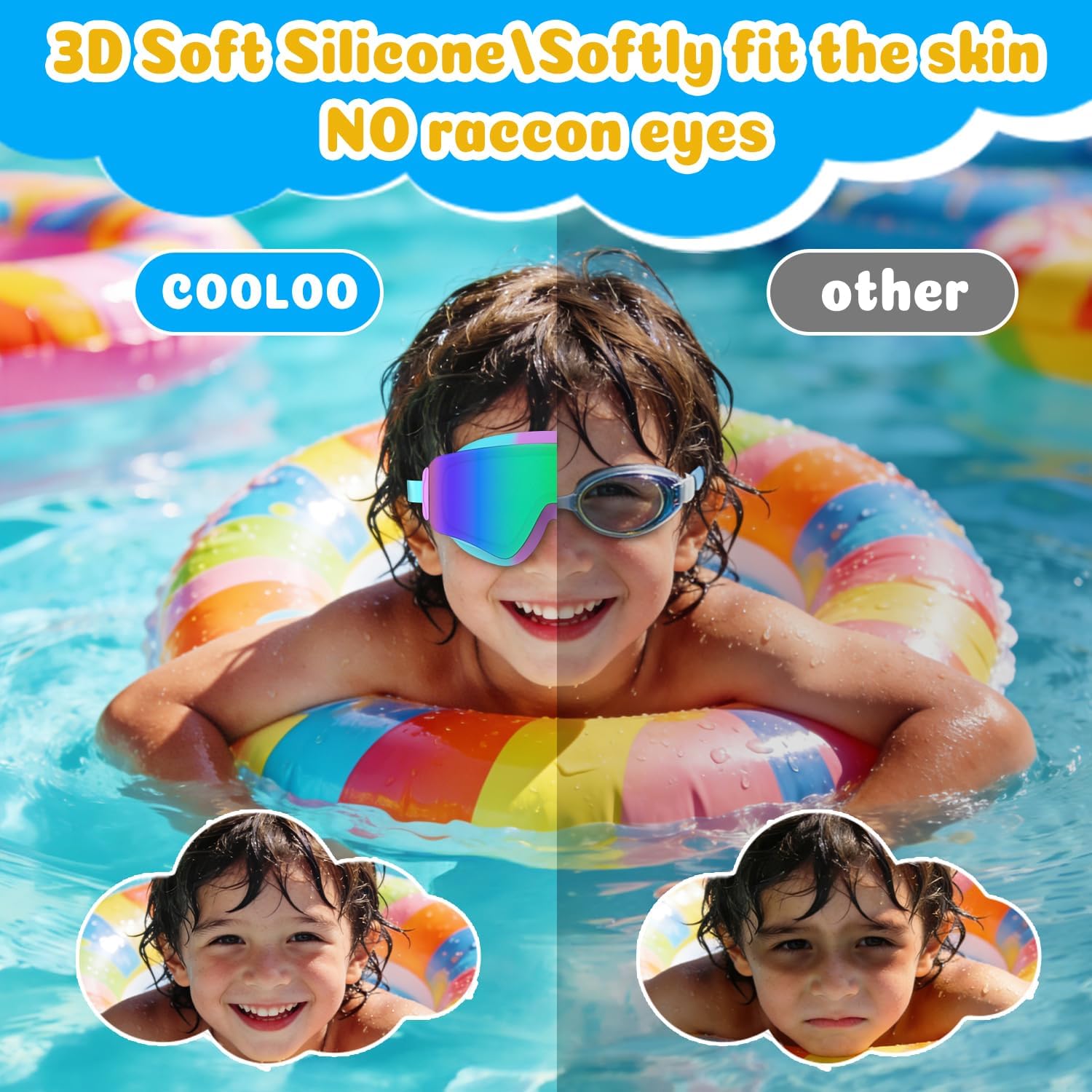 COOLOO 2 Pack Kids Swimming Goggles, Frameless Wide View Kids Goggles, Anti-fog & Anti-UV Goggles kids 4-16 for Girl Boys Youth - Image 4