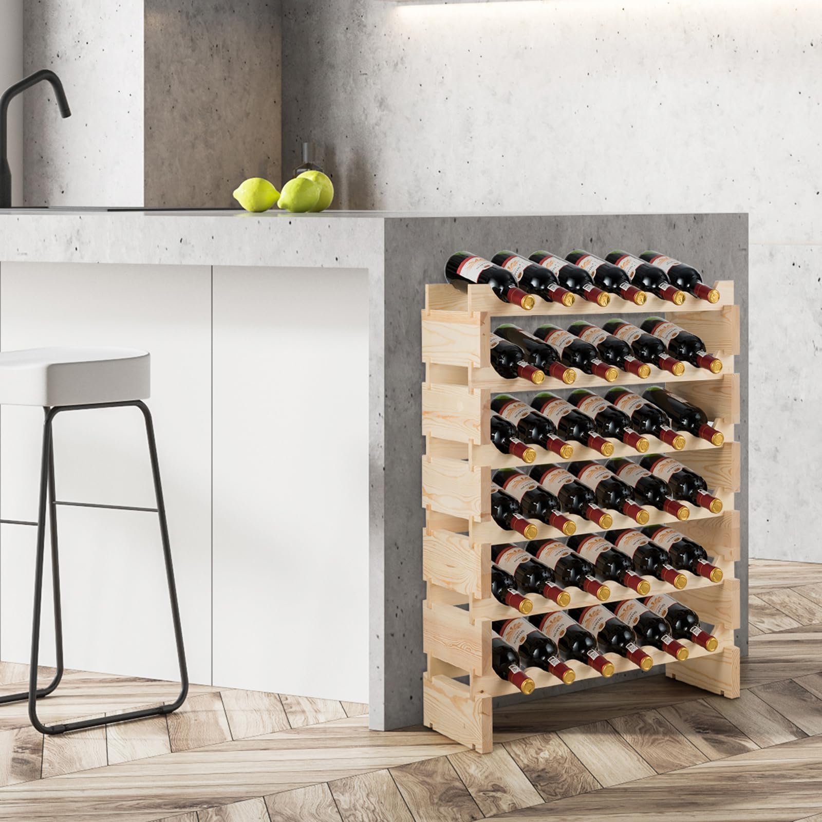 RELAX4LIFE Portabottiglie Vino per 36/72/108 Bottiglie in Legno, Cantinetta a 6/9 Livelli, Ripiani Impilabili con Montaggio a Incastro, Scaffale Salvaspazio,Vintage, per Cucina, Bar (36 Bottiglie)