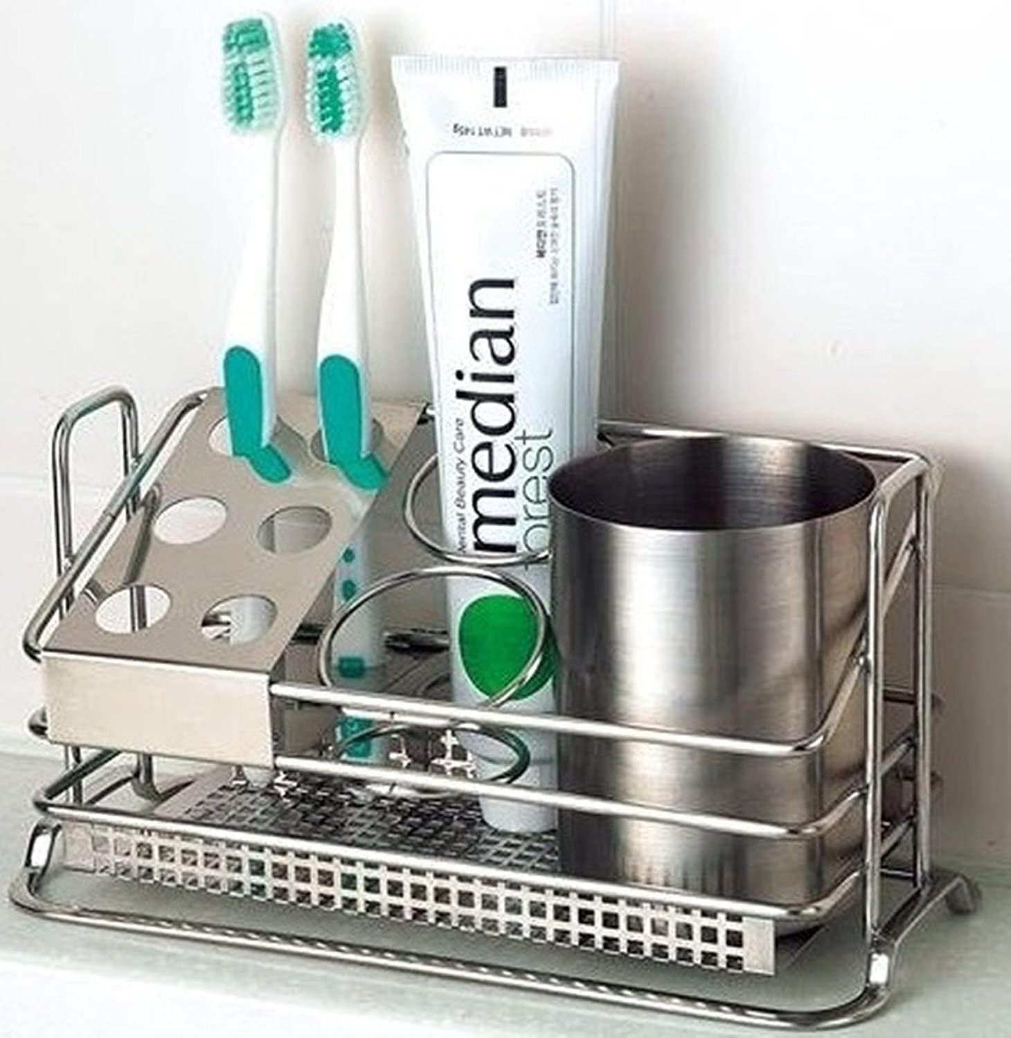Stainless Steel Toothbrush Holder Stands Toothpaste Cup Storage Bathroom by STAFIX