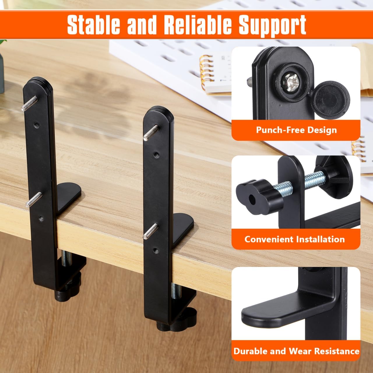 OSALADI 2pcs Pegboard Desk Bracket Pegboard Table Mount Desktop Connector Shield Holder Desk Shelf Clamp Support Pegboard Installing Tool for Garage Kitchen Home Office Black, N550MJBGUGA5110QJ74RFP1