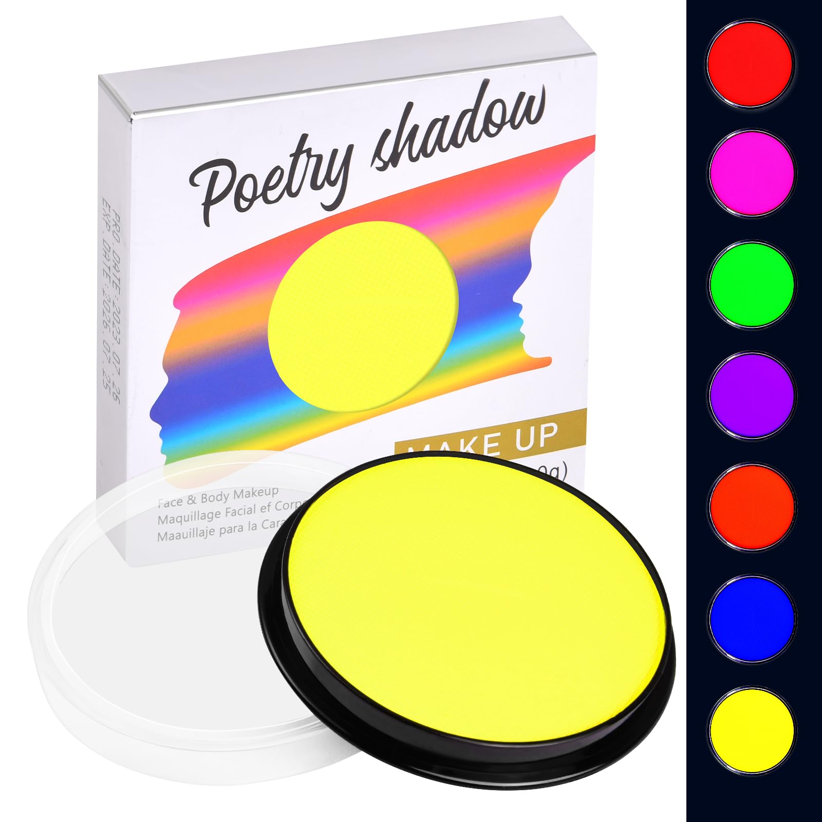 LOPHE UV Kinderschminke Set, 30g Neon UV Bodypainting Kinder, Waschbar Theaterschminke Körperfarbe, Gesichtsfarbe Kinderschminke für Make up Karneval & Halloween (25# Fluoreszierendes Gelb)