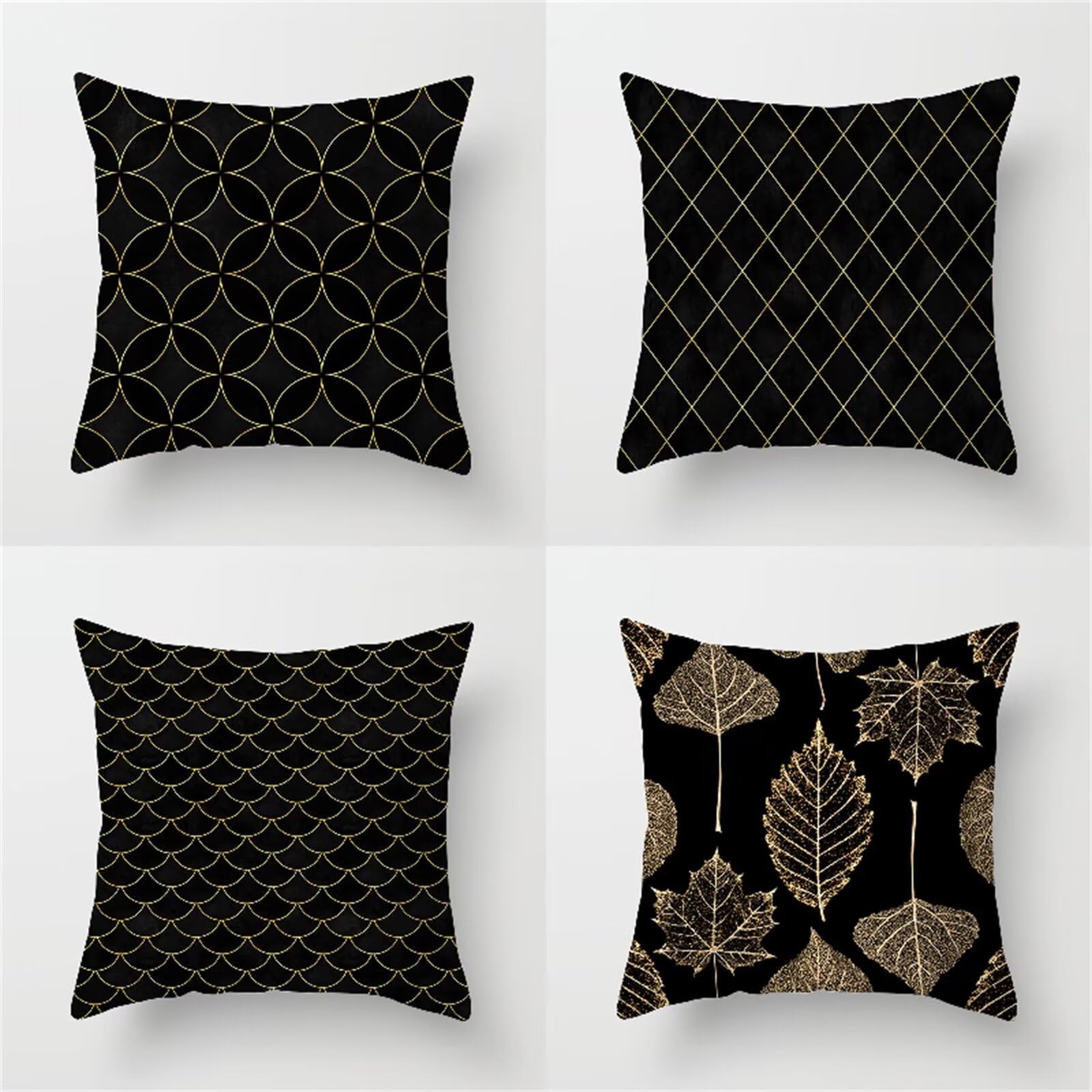 Czarne geometryczne poszewki na poduszki 55 x 55 cm zestaw 4 szt., 22 x 22 cale dwustronna miękka poszewka na poduszkę z nadrukiem HD, poszewka na poduszkę z niewidocznym zamkiem błyskawicznym do dekoracji domu/łóżka/samochodu/sofy poszewki na poduszki R-