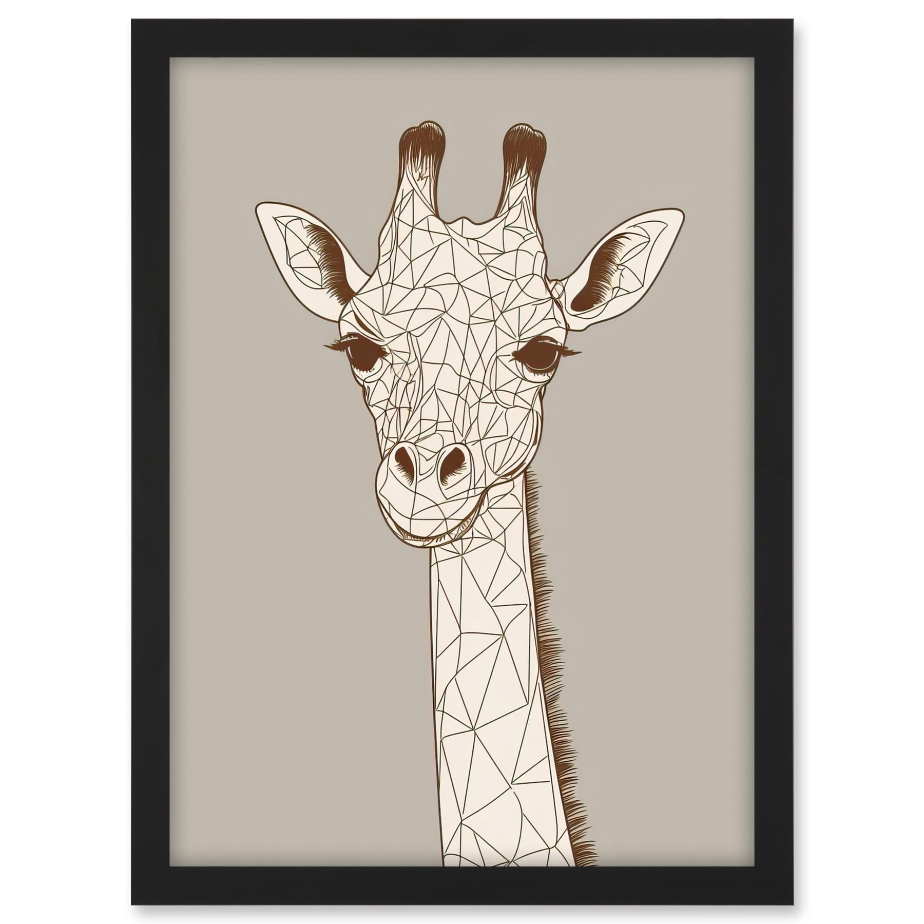 Cute Giraffe Head Line Drawing Illustration Artwork Framed A3 Wall Art Print