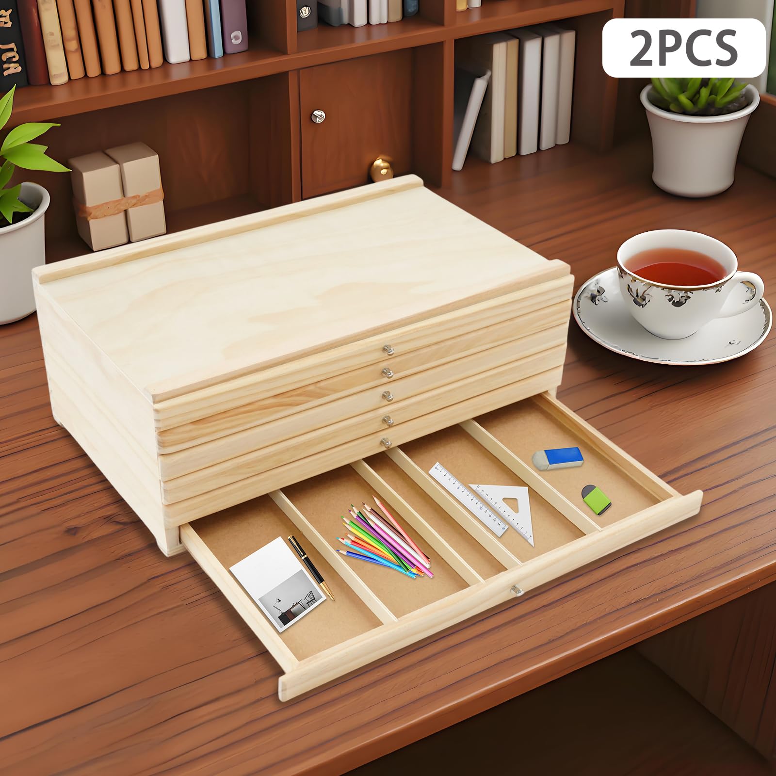 6 Schublade Aufbewahrungsbox 2er-Pack, Holz Künstlerbedarf Storage Box