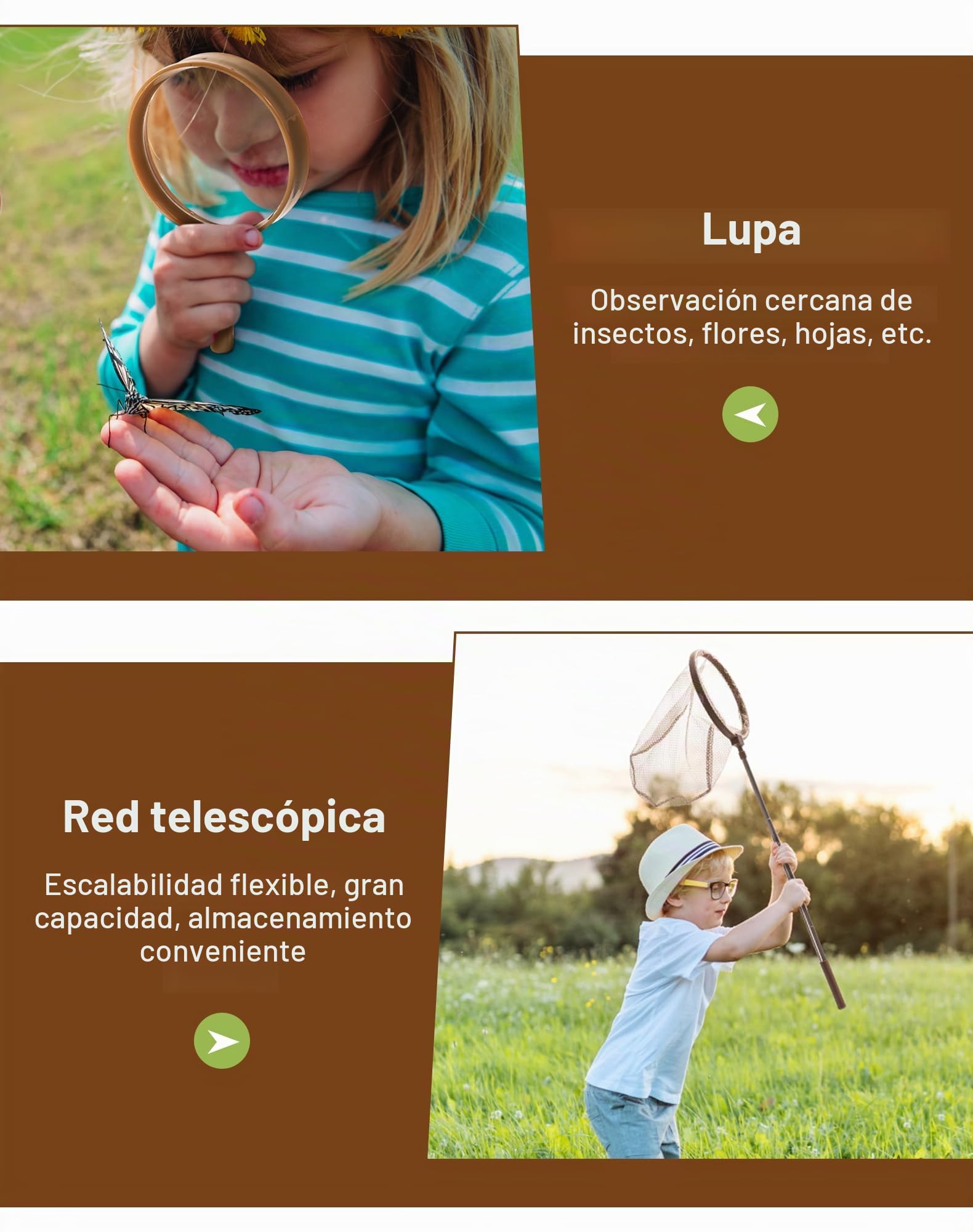 ROBUD Juego de exploración y descubrimiento con atrapalinsectos, lupa y mariposa, bolsa de transporte, juguetes para niños y niñas a partir de