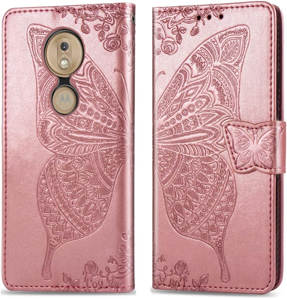 NKECXKJ Design for Moto G7 Power/MotoG7 Supra/Moto7 Optimo Max Wallet Phone Case with Leather Flip Protective Cover Card Holder Stand Kickstand for Motorola MotoG7Power Women Girls 6.2 inch Rosegold