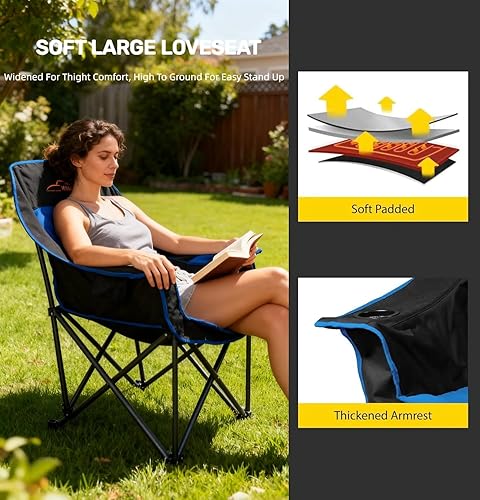 Miniatura 4 de FAIR WIND Paquete de 2 sillas de campamento acolchadas de gran tamaño, silla de brazo plegable cuádruple resistente, portátil para exteriores,