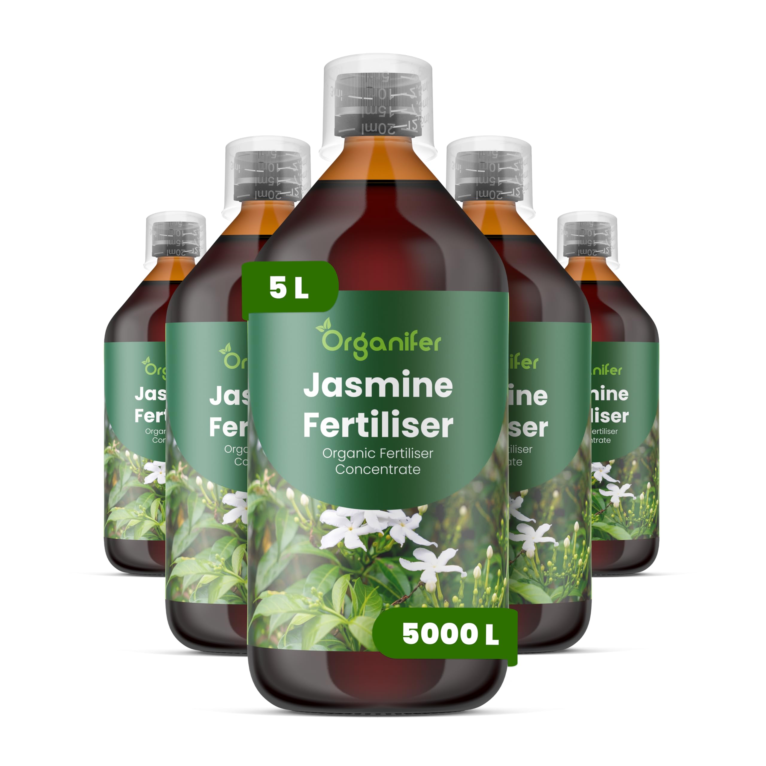 Fertilizante Líquido - 5x1L - Para Jazmín - NPK 2-1-8 | Hojas Vigorosas Y Floración Saludable - Organifer