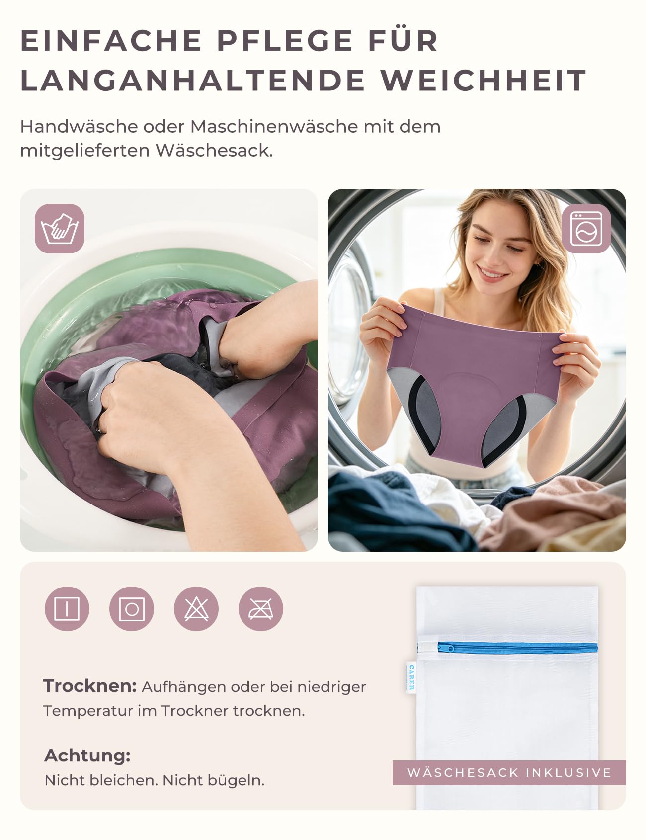 Carer 3er Pack Damen Inkontinenzslip – 100 ml Saugeinlage | wiederverwendbare Unterwäsche für Blasenschwäche und Inkontinenz bei nächtlichem Periodenschutz, komfortabel und diskret